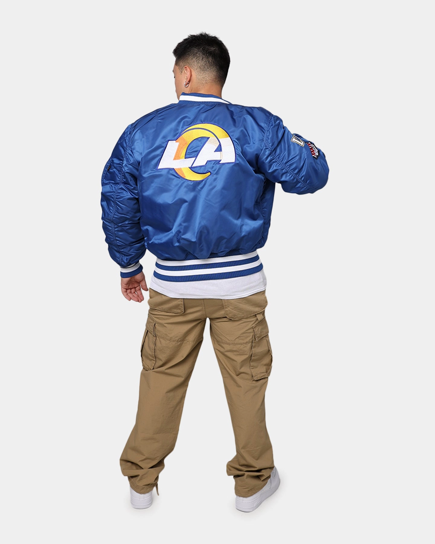 New Era X Alpha Series X NFL Los Angeles Rams MA-1 Bomber Jacket Royal/Black Water Resistant Shell
