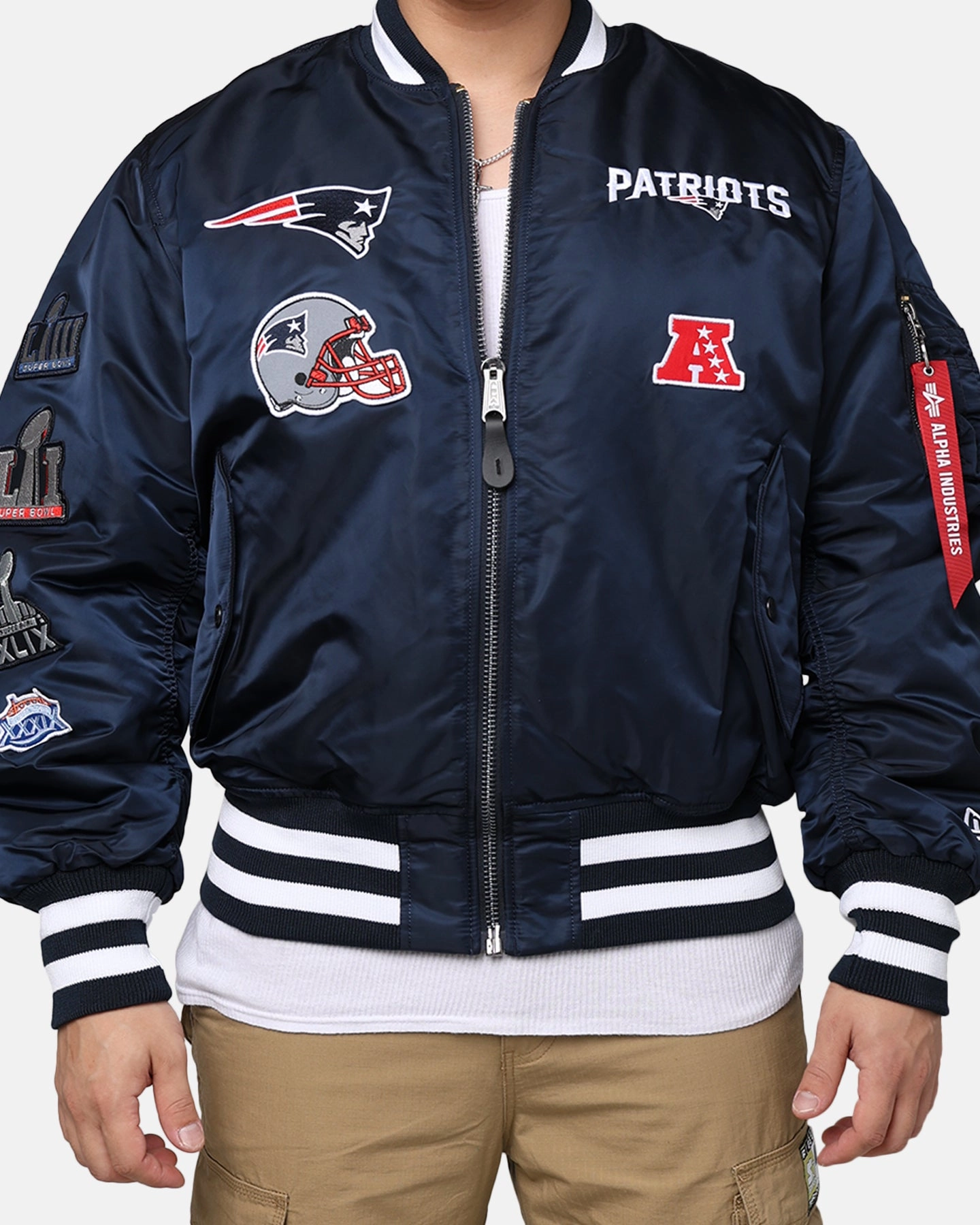 New Era X Alpha Series X NFL New England Patriots MA-1 Bomber Jacket Navy/Red Durable Outer Layer Antiperspirant
