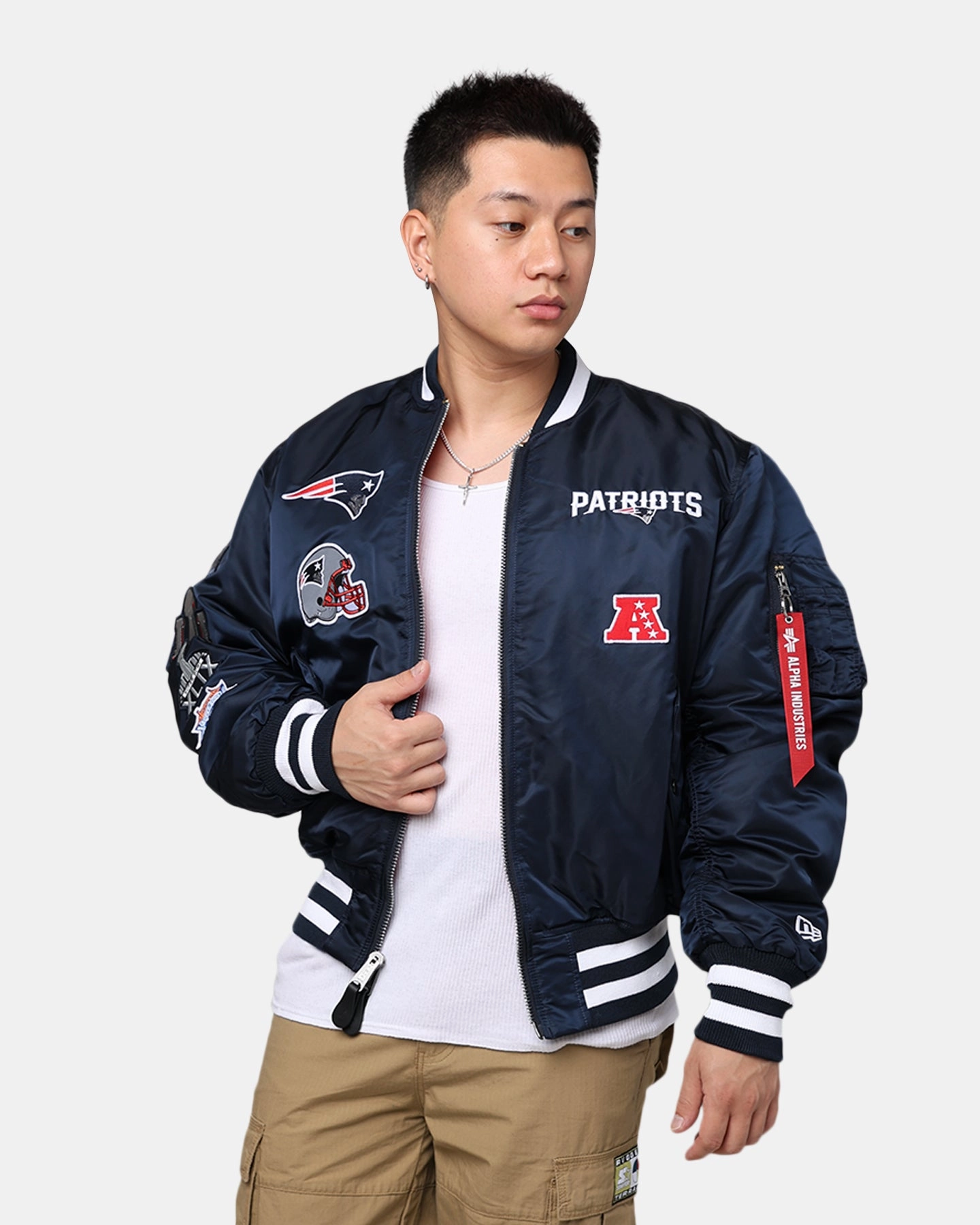 Urban Cool Custom - made New Era X Alpha Series X NFL New England Patriots MA-1 Bomber Jacket Navy/Red