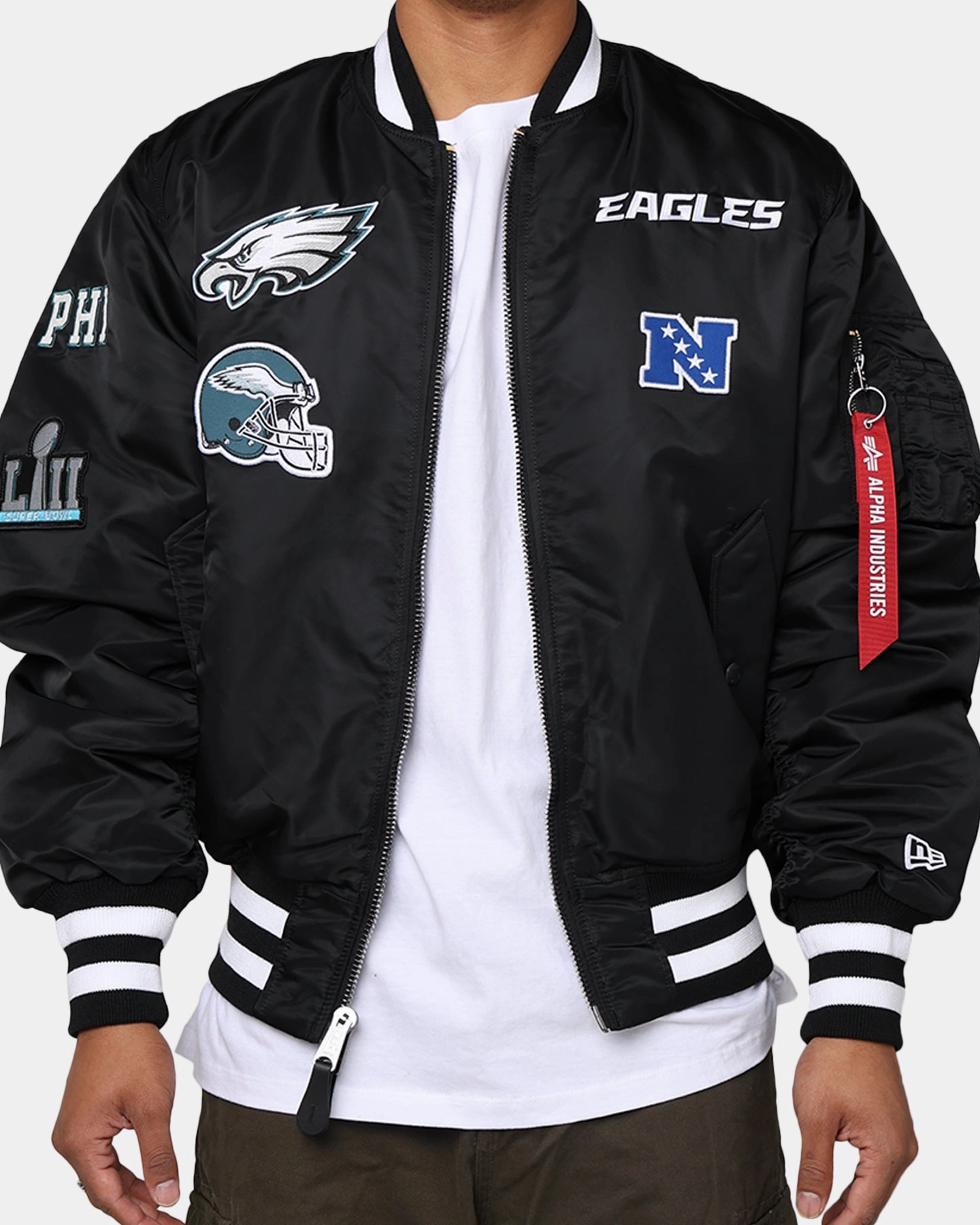 Lightweight Waterproof Solid New Era X Alpha Series X NFL Philadelphia Eagles MA-1 Bomber Jacket Black