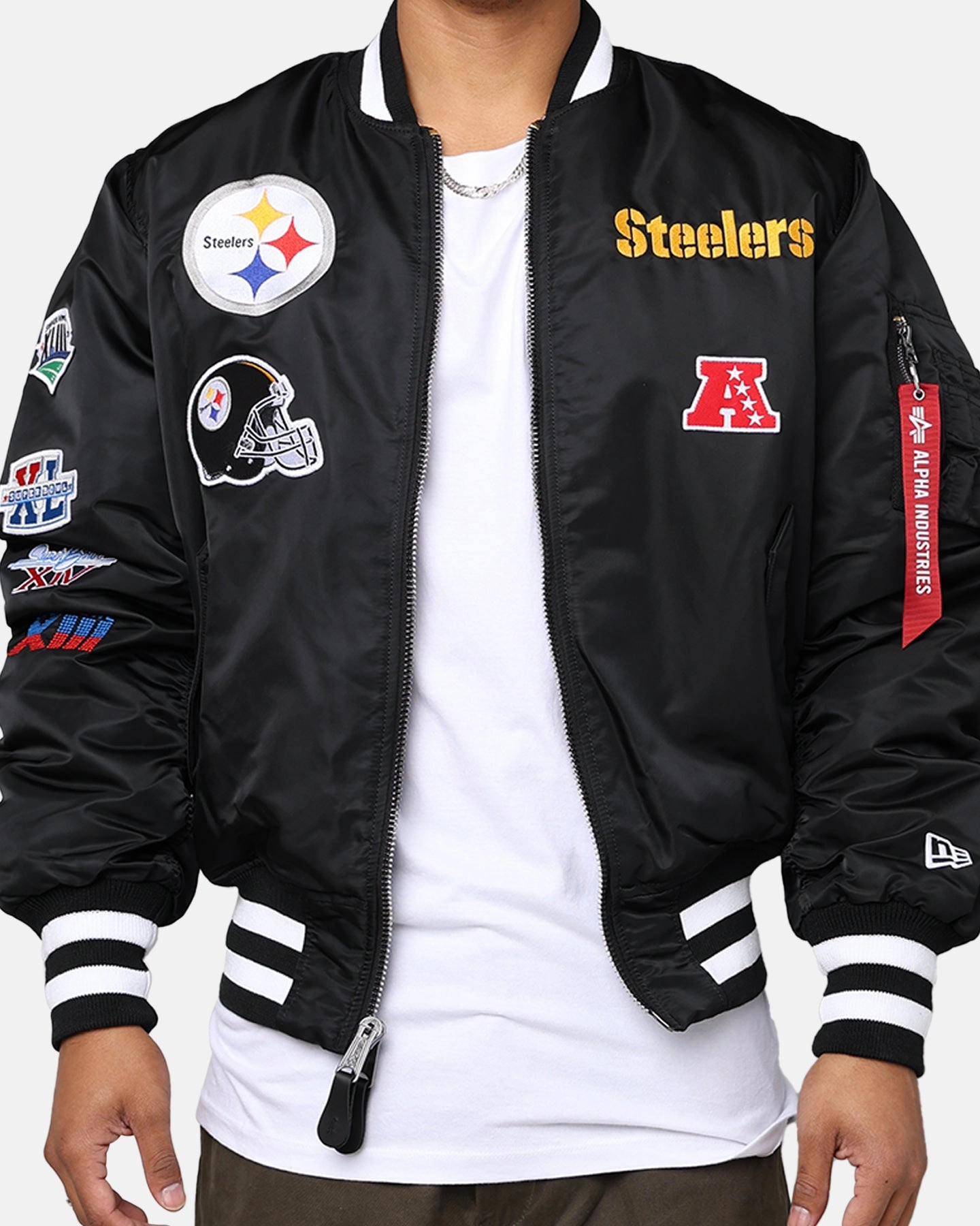 All Purpose Outerwear Volunteer New Era X Alpha Series X NFL Pittsburgh Steelers MA-1 Bomber Jacket Black