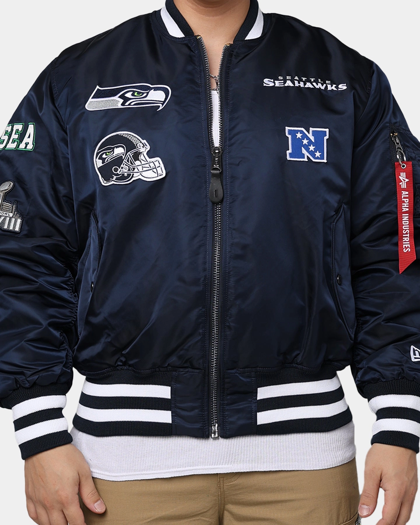 Cravat Thrive New Era X Alpha Series X NFL Seattle Seahawks MA-1 Bomber Jacket Navy/Black