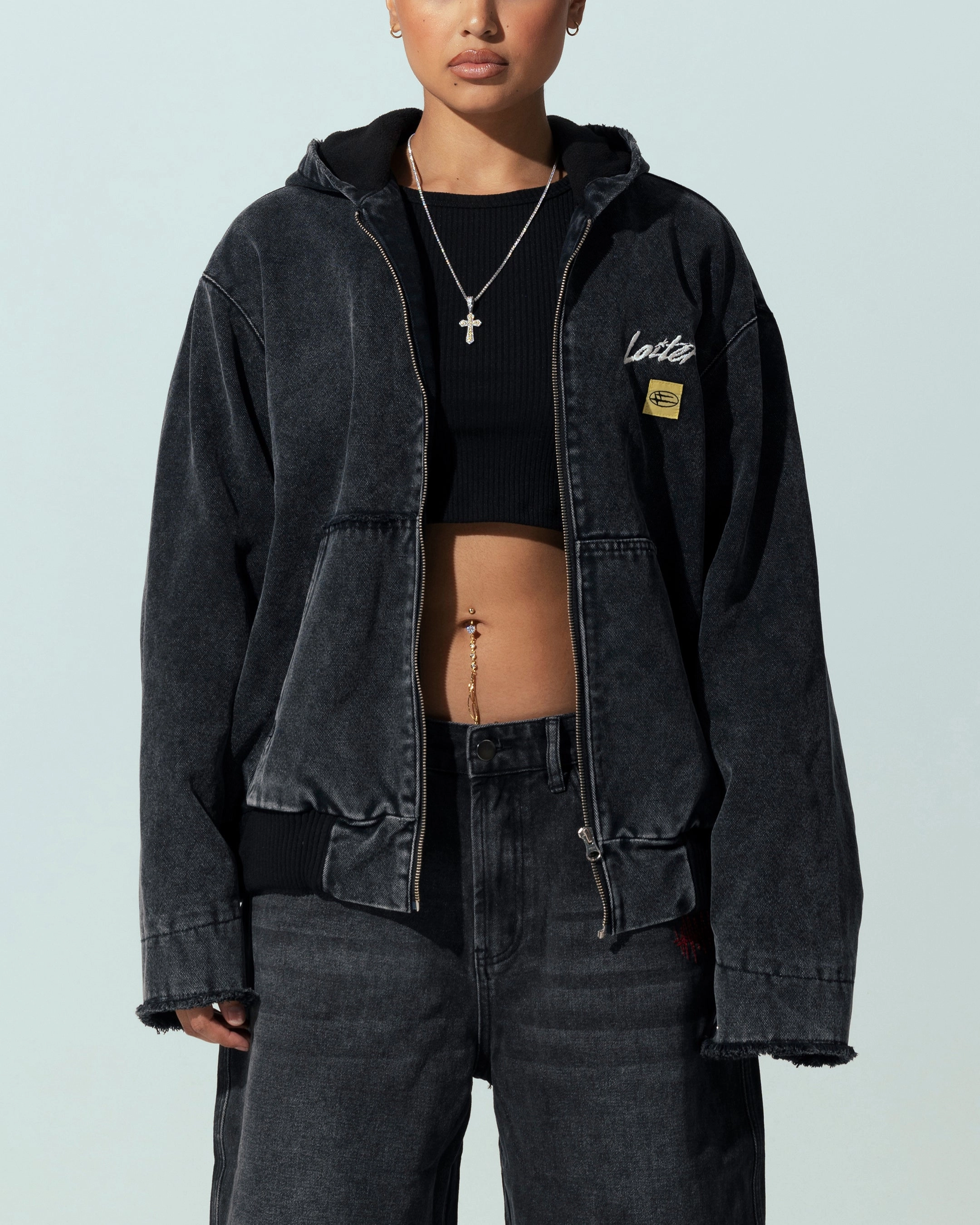 Denim Breathable Loiter Workwear Zip Jacket Vintage Black