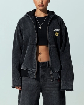 Denim Breathable Loiter Workwear Zip Jacket Vintage Black