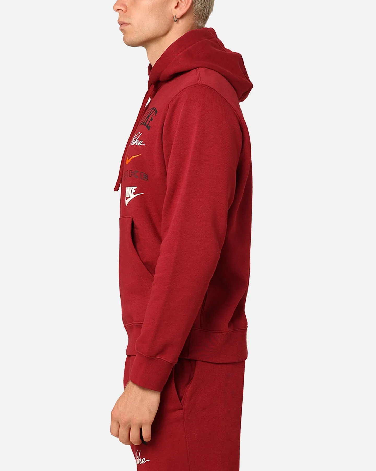 Nike Club Fleece Pullover Hoodie Team Red/Sail chest pockets