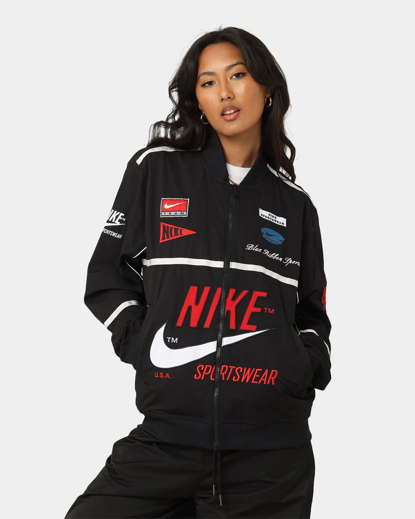 Casual Bandana Nike Sportswear Mercato Woven Bomber Jacket Black/White/University Red