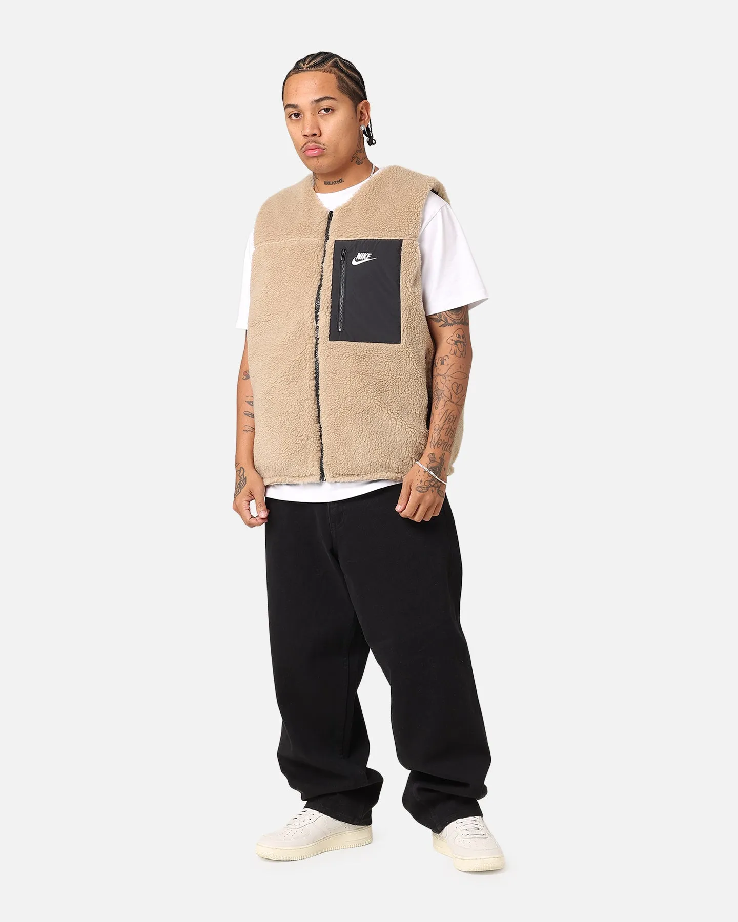 Warm Outer Layer Nike Sportswear Sherpa Reversible Vest Khaki/Black