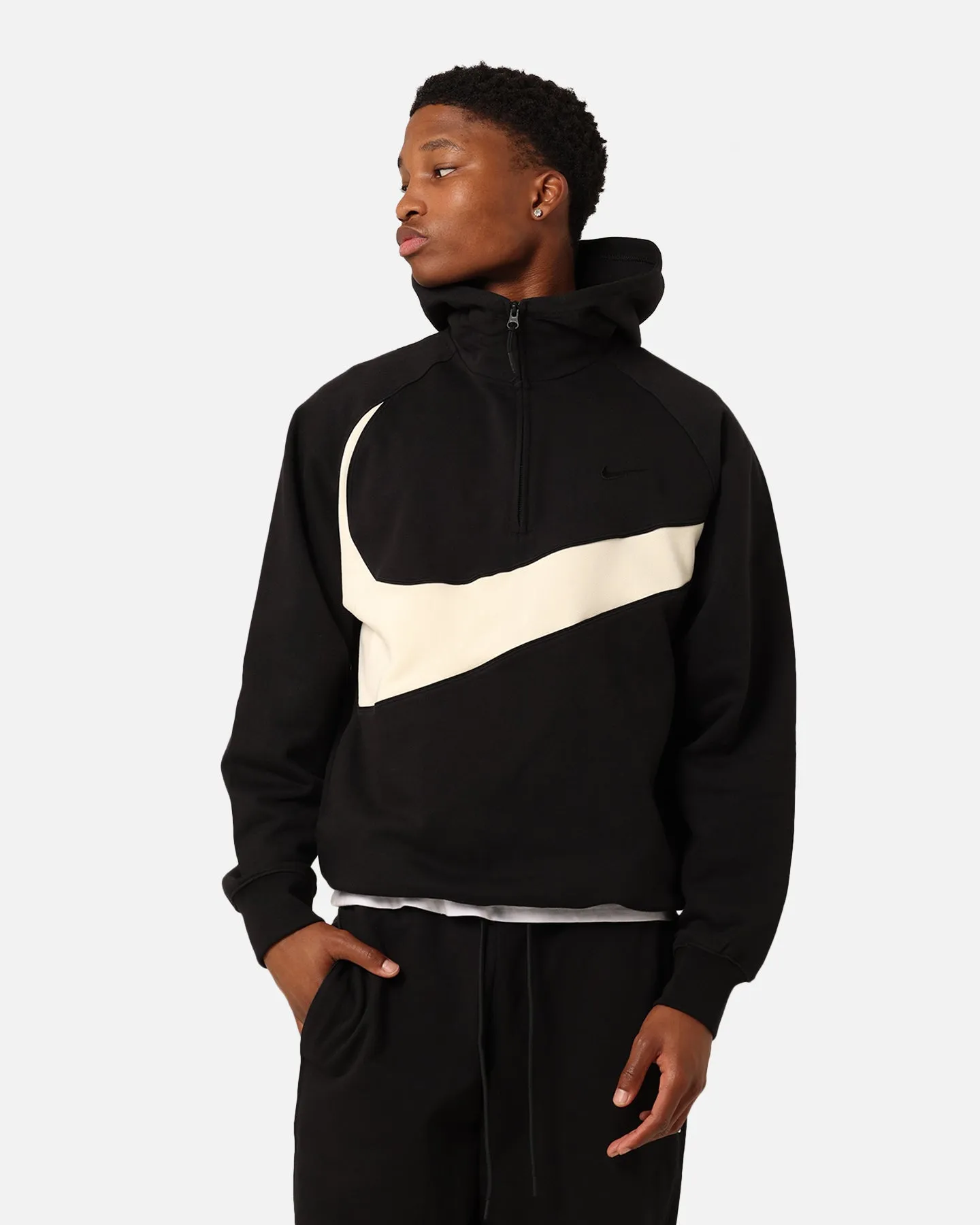 Remember All Season Fit Nike Swoosh Fleece Half-Zip Hoodie Black/Coconut Milk
