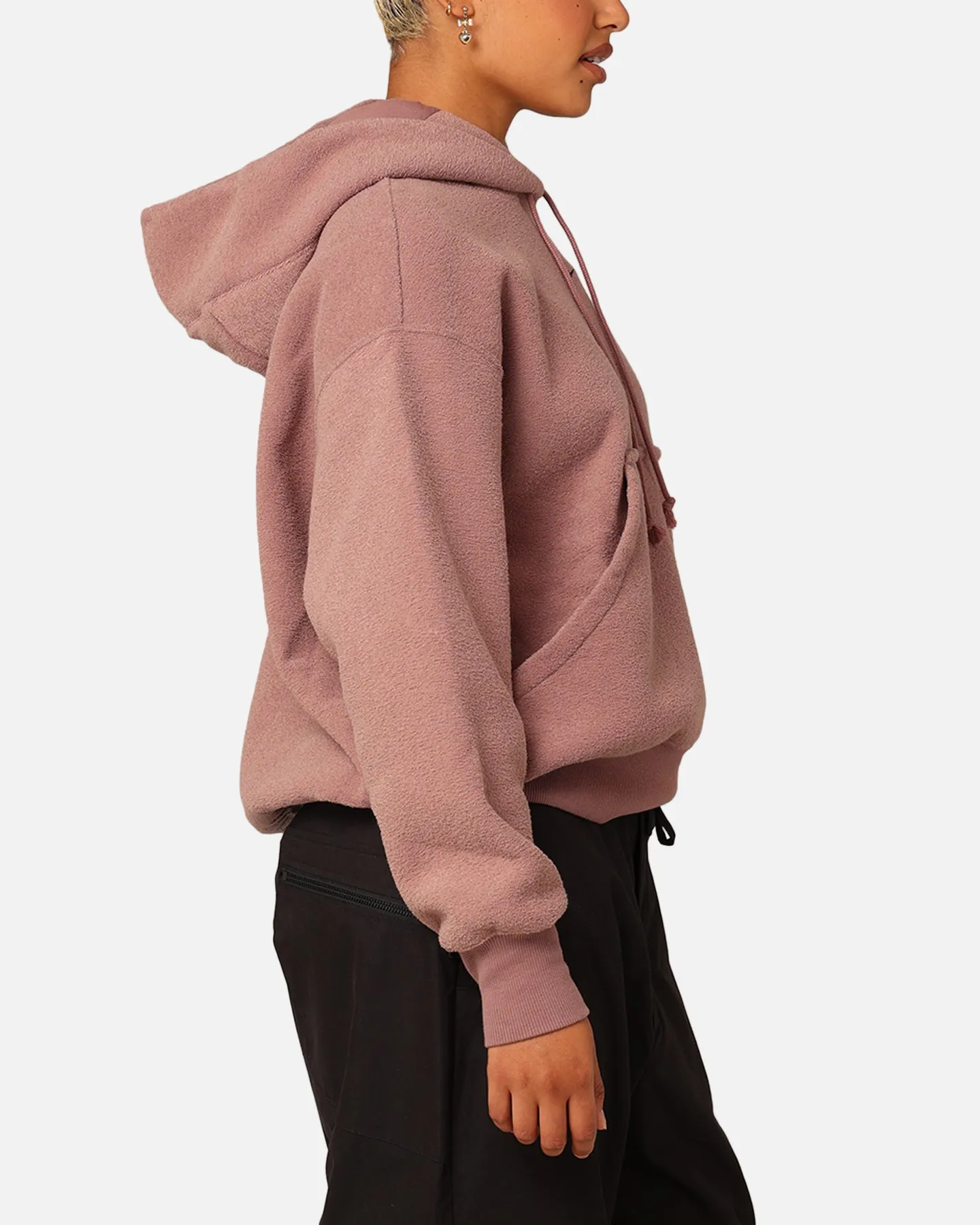 Nike Women's Sportswear Phoenix Plush Cosy Fleece Hoodie Smokey Mauve/Black Solid-color Convertible Collar Style