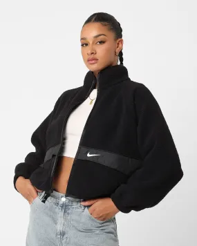 Nike Women's Sportswear Sherpa Jacket Black/Black/White Emblem Mask