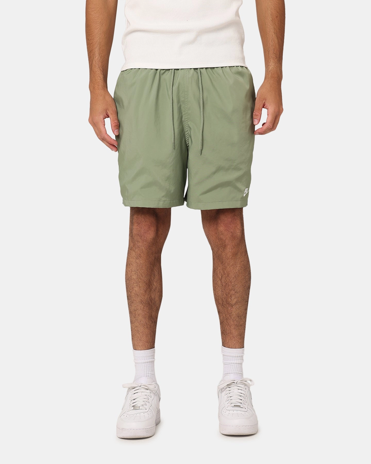 low waisted Nike Club Flow Shorts Oil Green/White