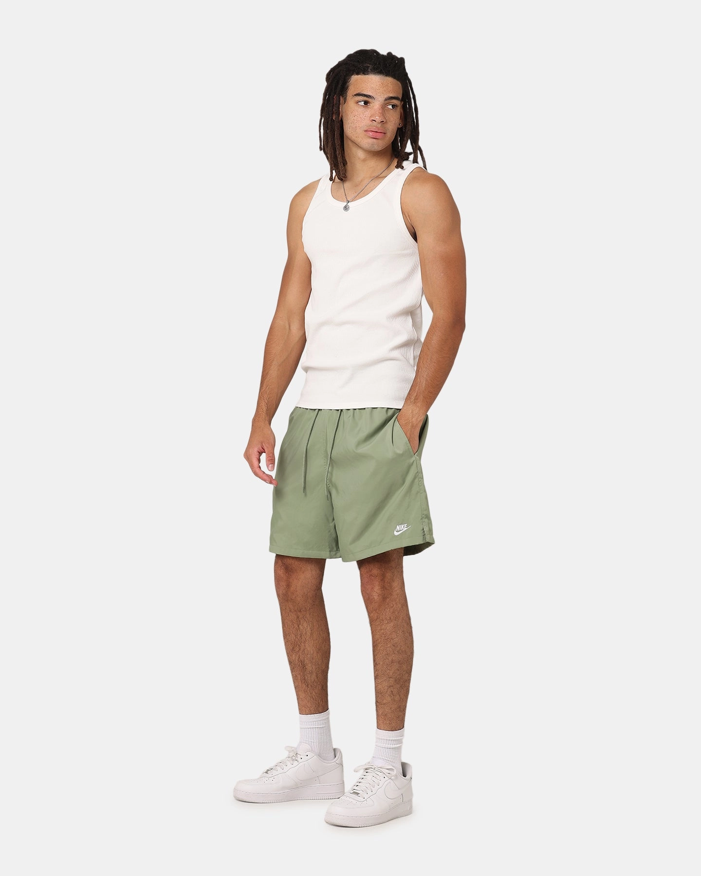 button-down look Nike Club Flow Shorts Oil Green/White
