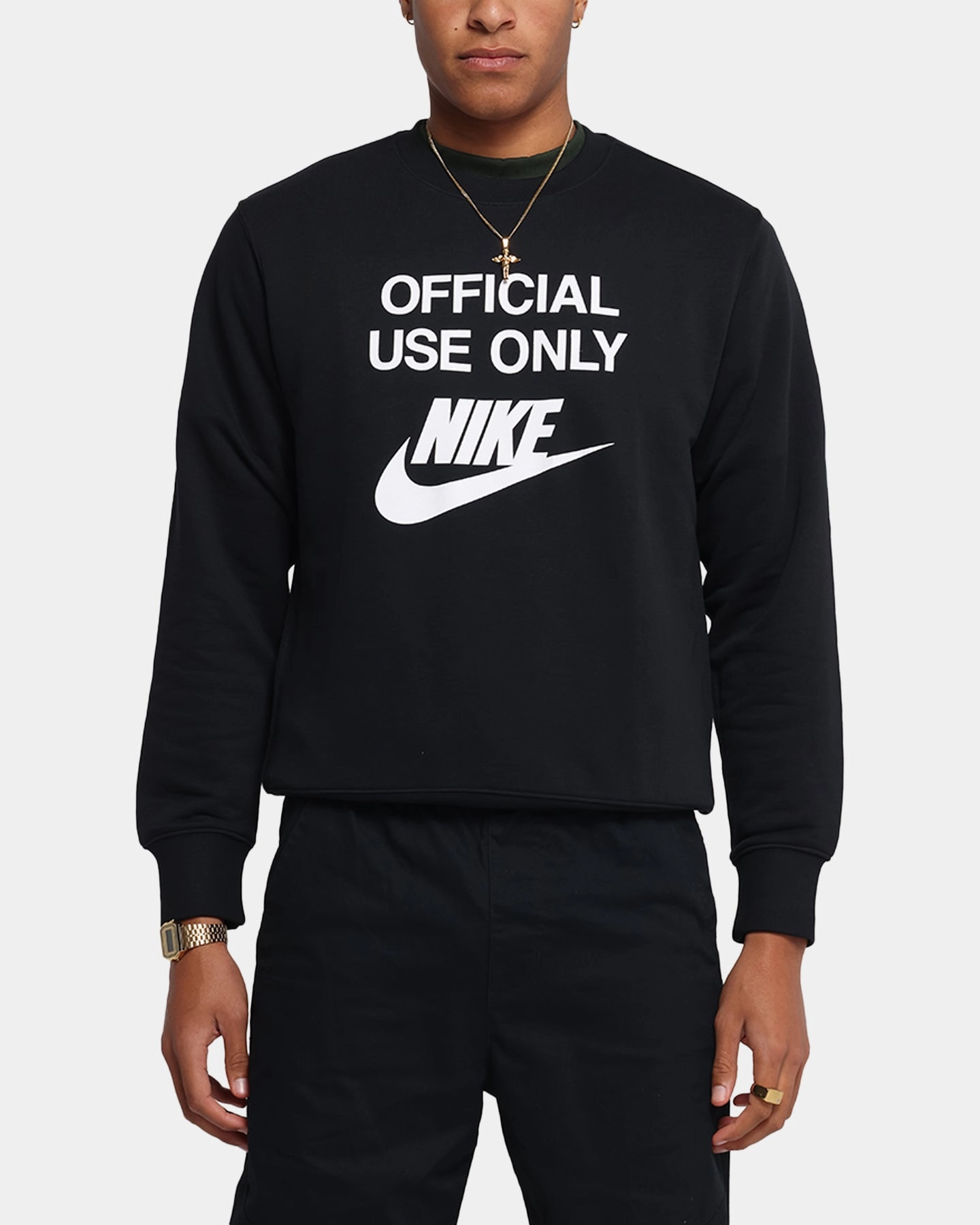 Breathable Textured Fabric Cozy Wearable Nike Club French Terry Crewneck Black/White