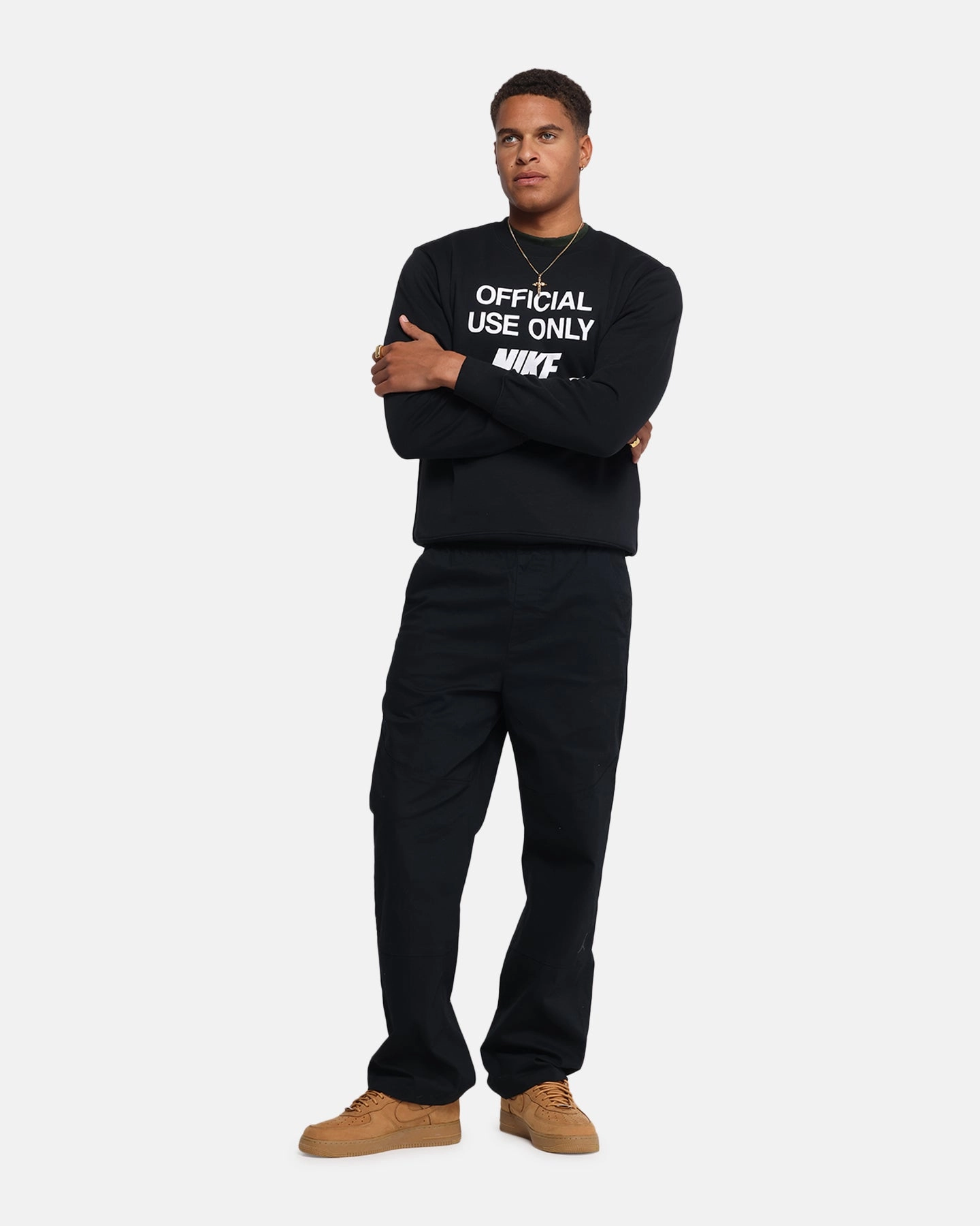 Recycled Material Crafting Cold Weather Look Nike Club French Terry Crewneck Black/White