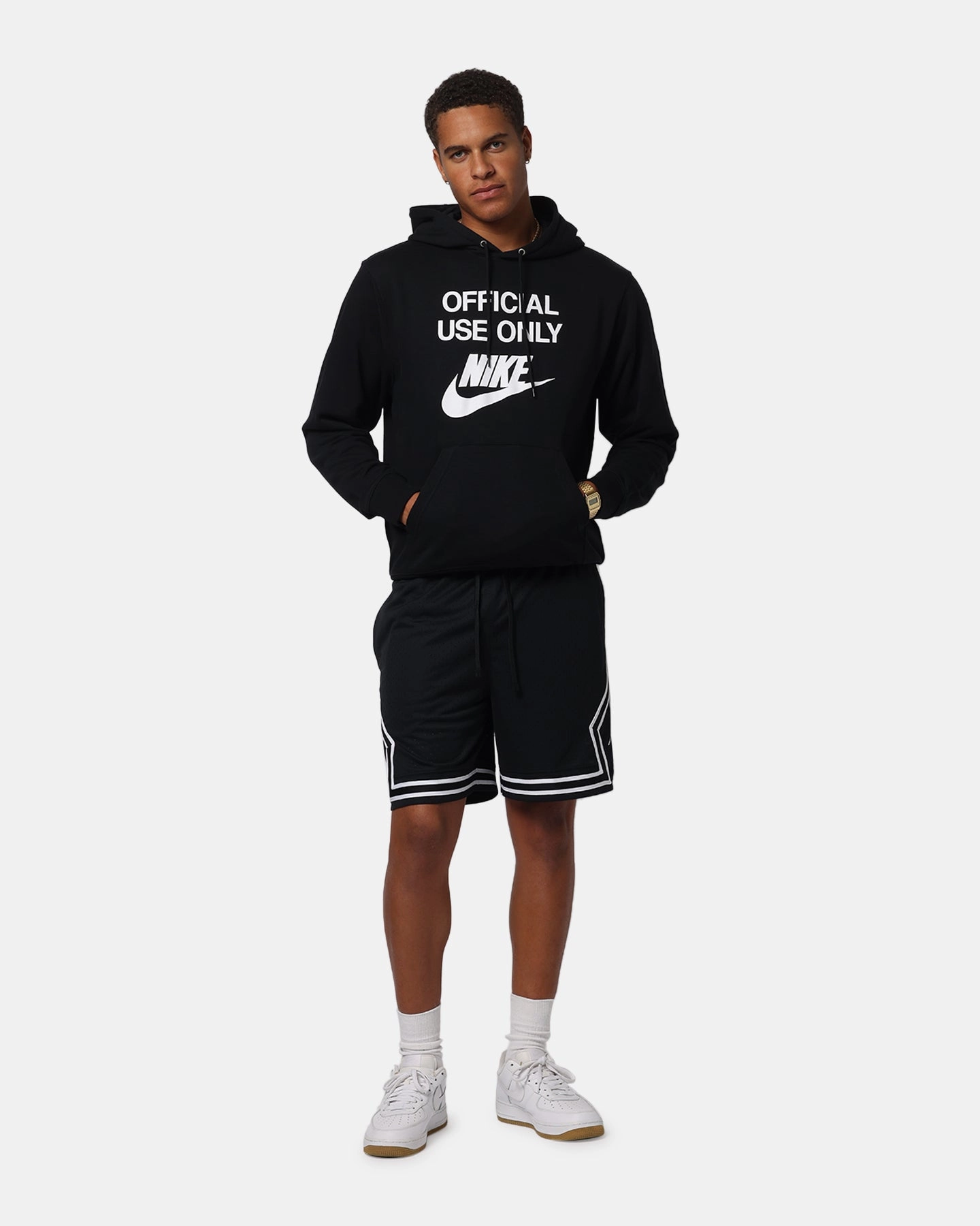 Music Festival Style disabled friendly Nike Club French Terry Pullover Hoodie Black/Black/White