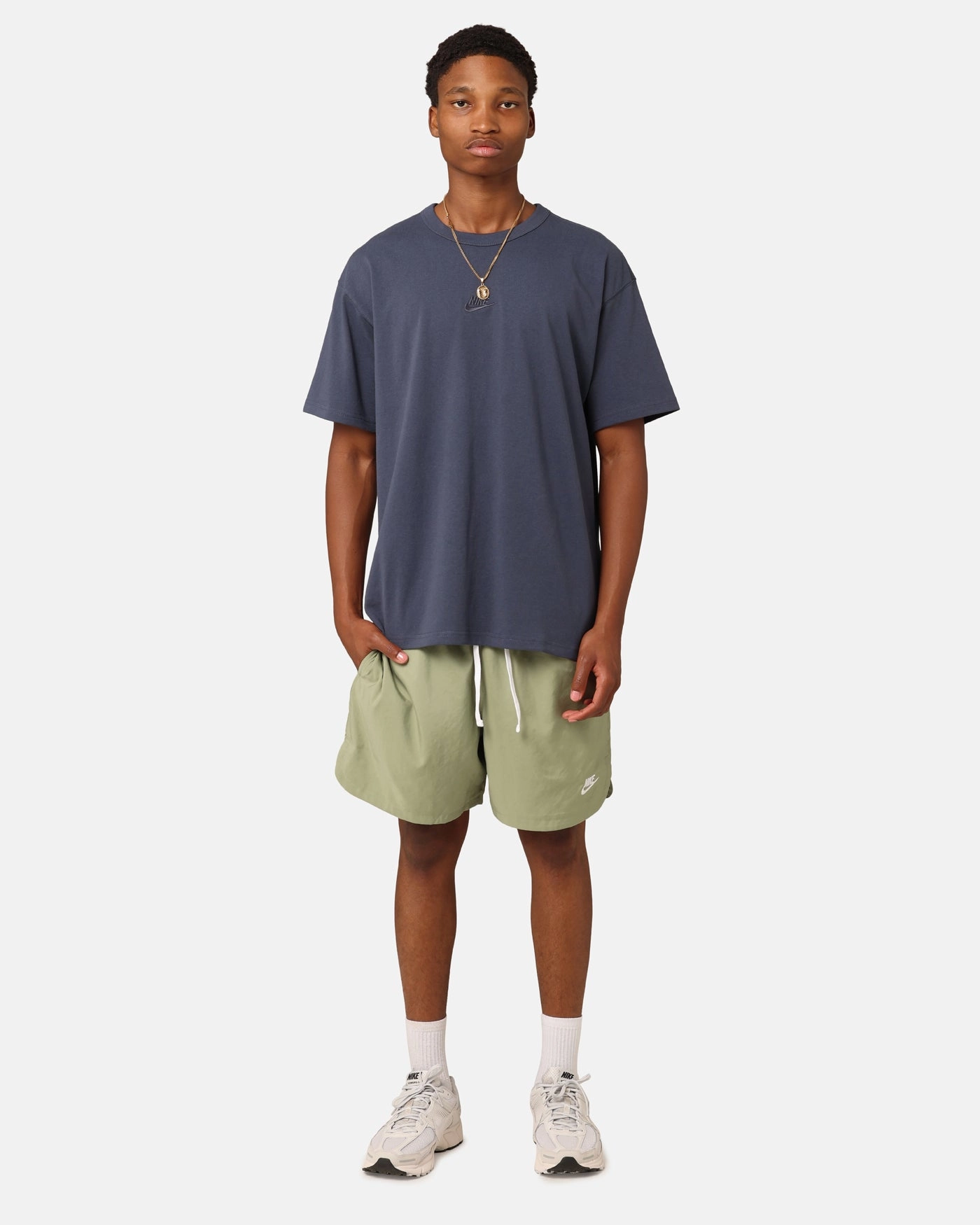 Nike Sports Essentials Club Woven Lined Flow Shorts Oil Green/White Everyday Comfort