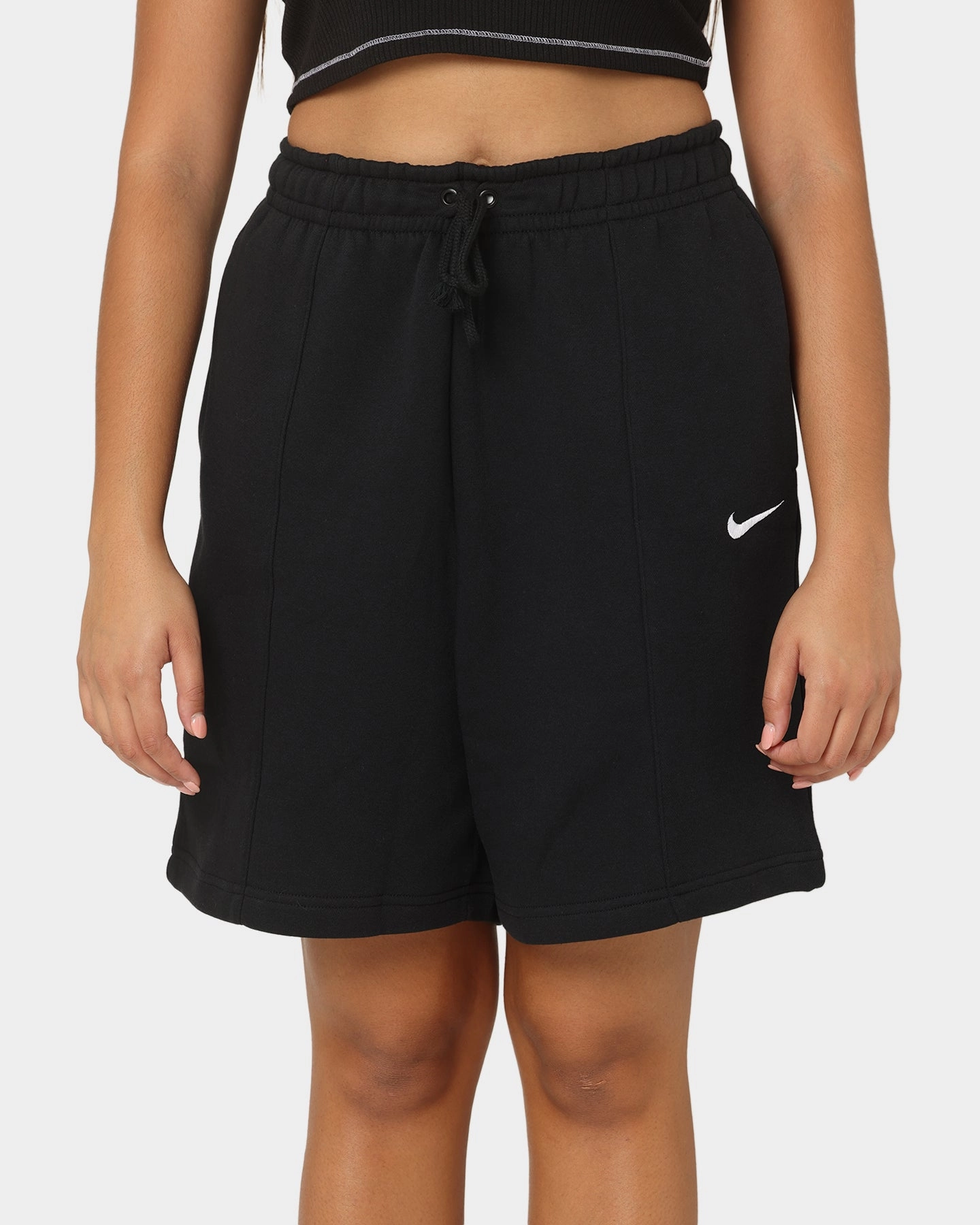 Nike Women's Nike Sportswear Essentials Fleece High-Rise Shorts Black/White rhinestone accents Urban Mood