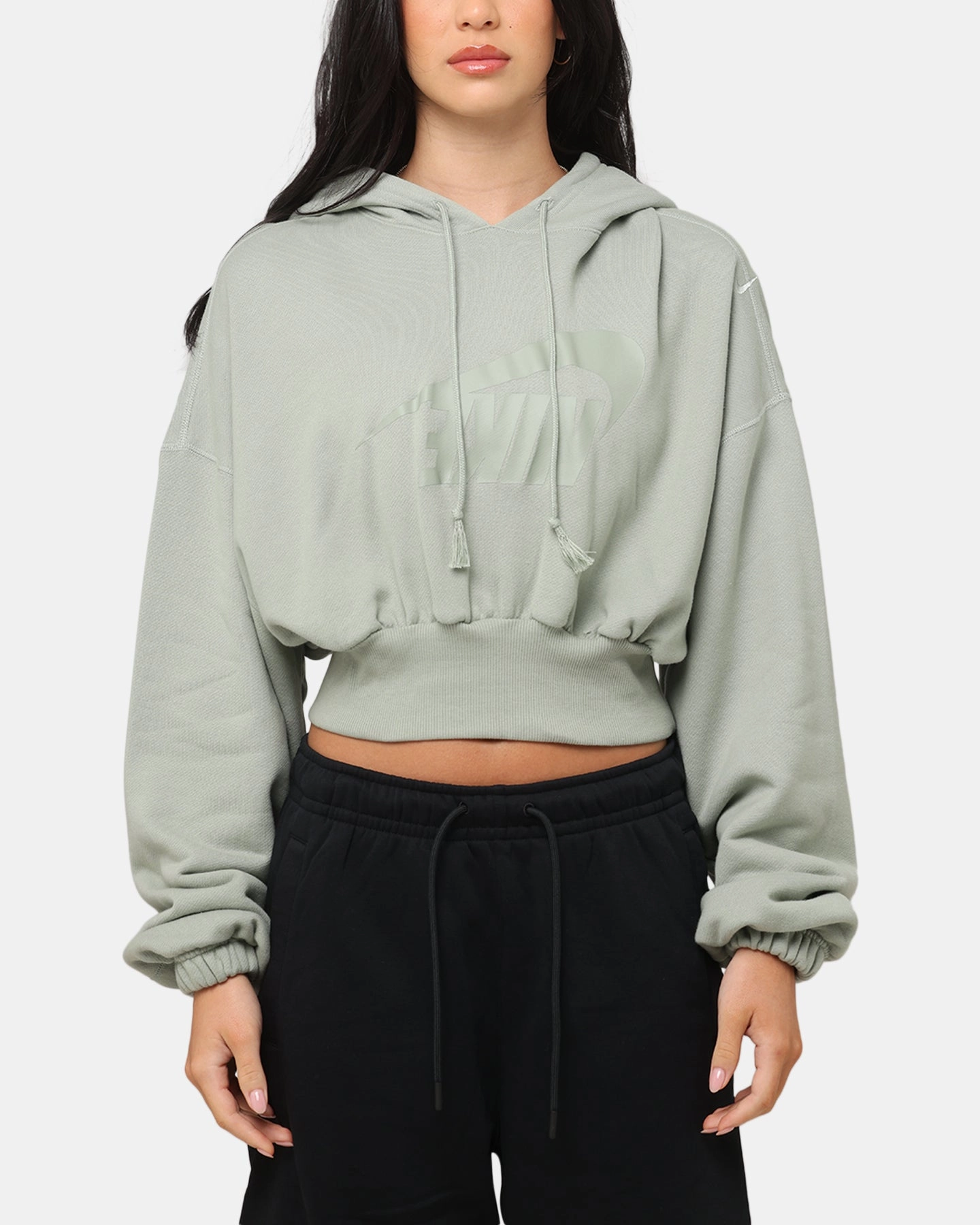 Quilted Lining All Weather Versatility Nike Women's Sportswear Oversized Cropped Fleece Pullover Hoodie Jade Horizon