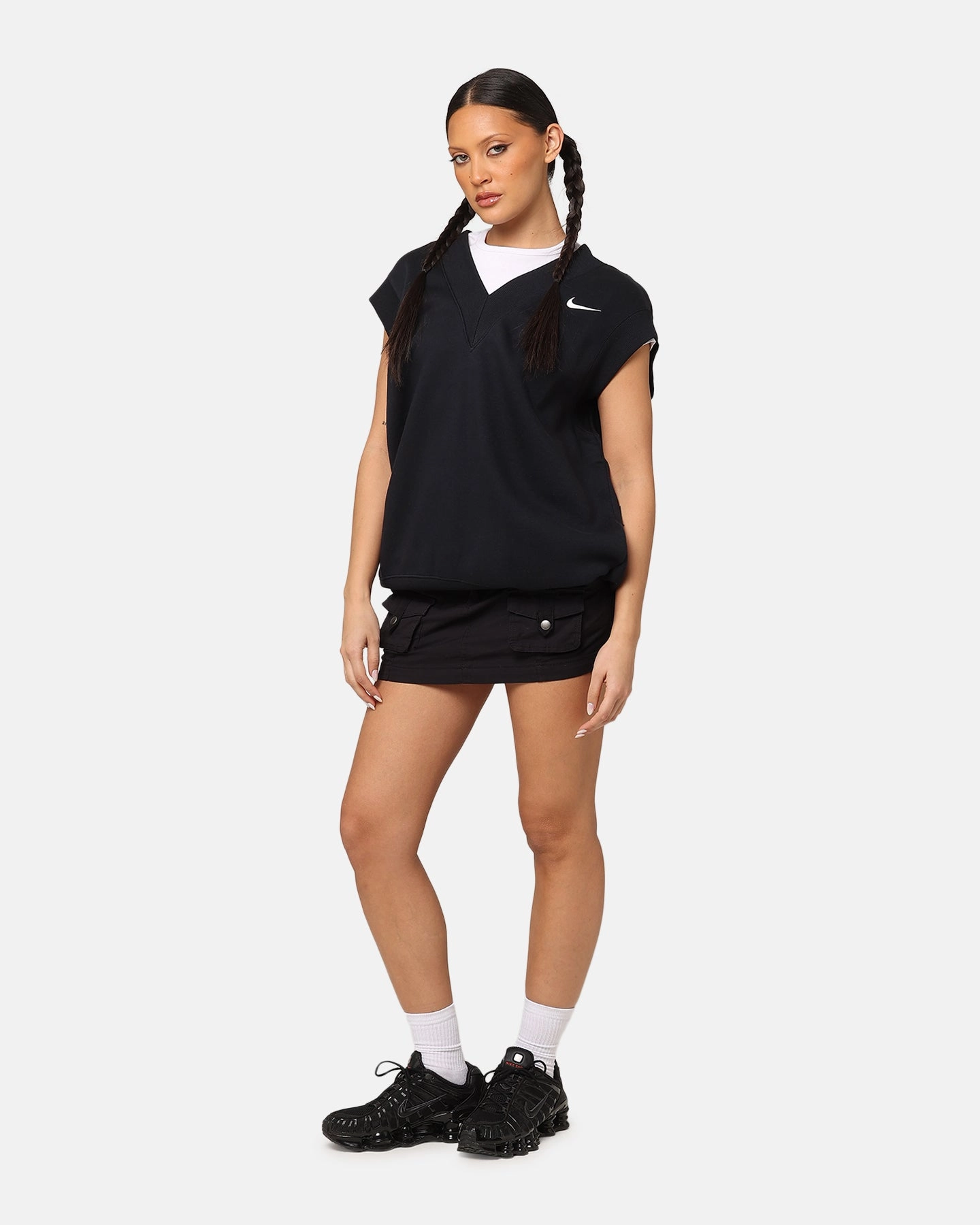 Nike Women's Sportswear Pheonix Fleece V-Neck Vest Black/Sail Soft Interior Lining Ring