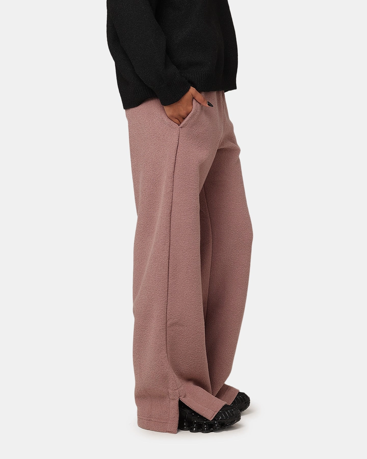 Nike Women's Sportswear Pheonix Plush High Waisted Wide Leg Cody Fleece Pants Smokey Mauve/Black Gripper Waistband