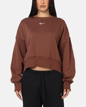 Nike Women's Sportswear Phoenix Fleece Crewneck Archaeo Brown/Sail Warm Outfit Versatile Piece