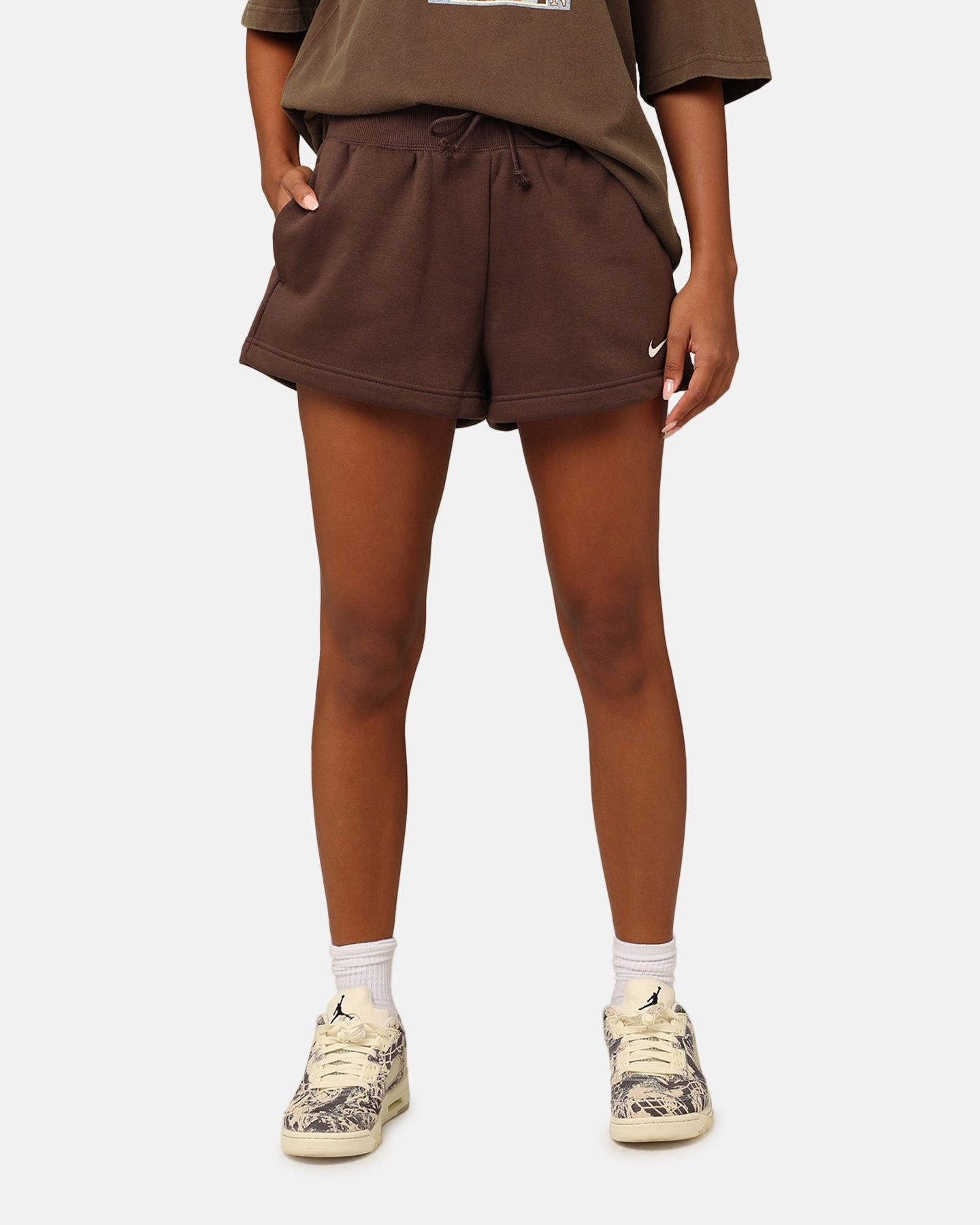 Nike Women's Sportswear Phoenix Fleece High Rise Shorts Baroque Brown/Sail Static Resistant Fibers school clothing