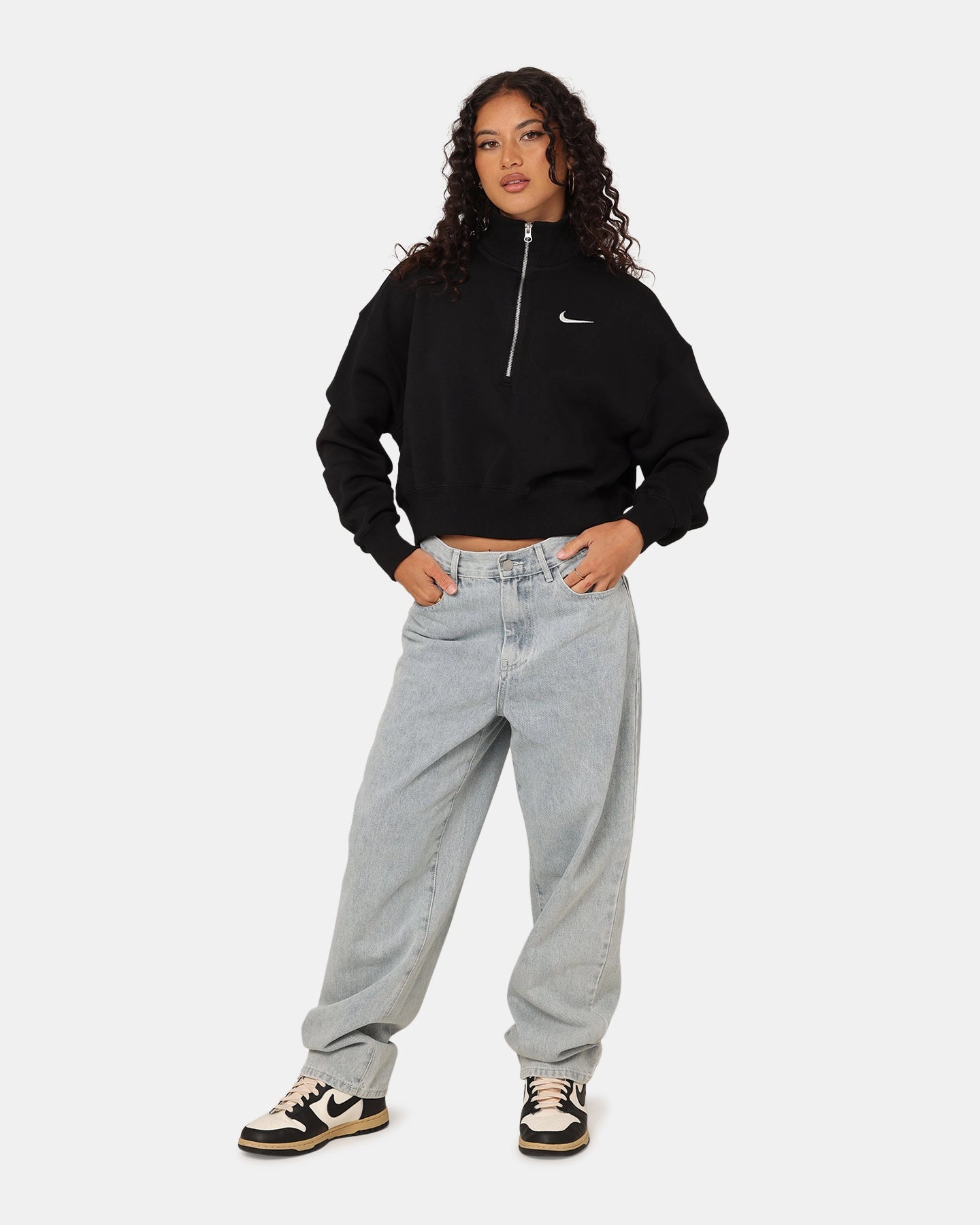 Nike Women's Sportswear Style Phoenix Fleece Cropped Half Zip Sweatshirt Black/Sail Effortless Style Fashion Layer