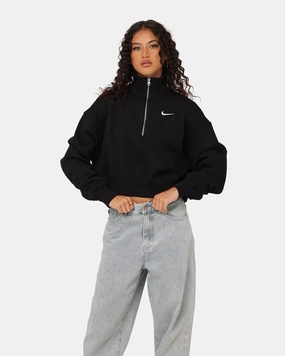 Casual Vibes Nike Women's Sportswear Style Phoenix Fleece Cropped Half Zip Sweatshirt Black/Sail