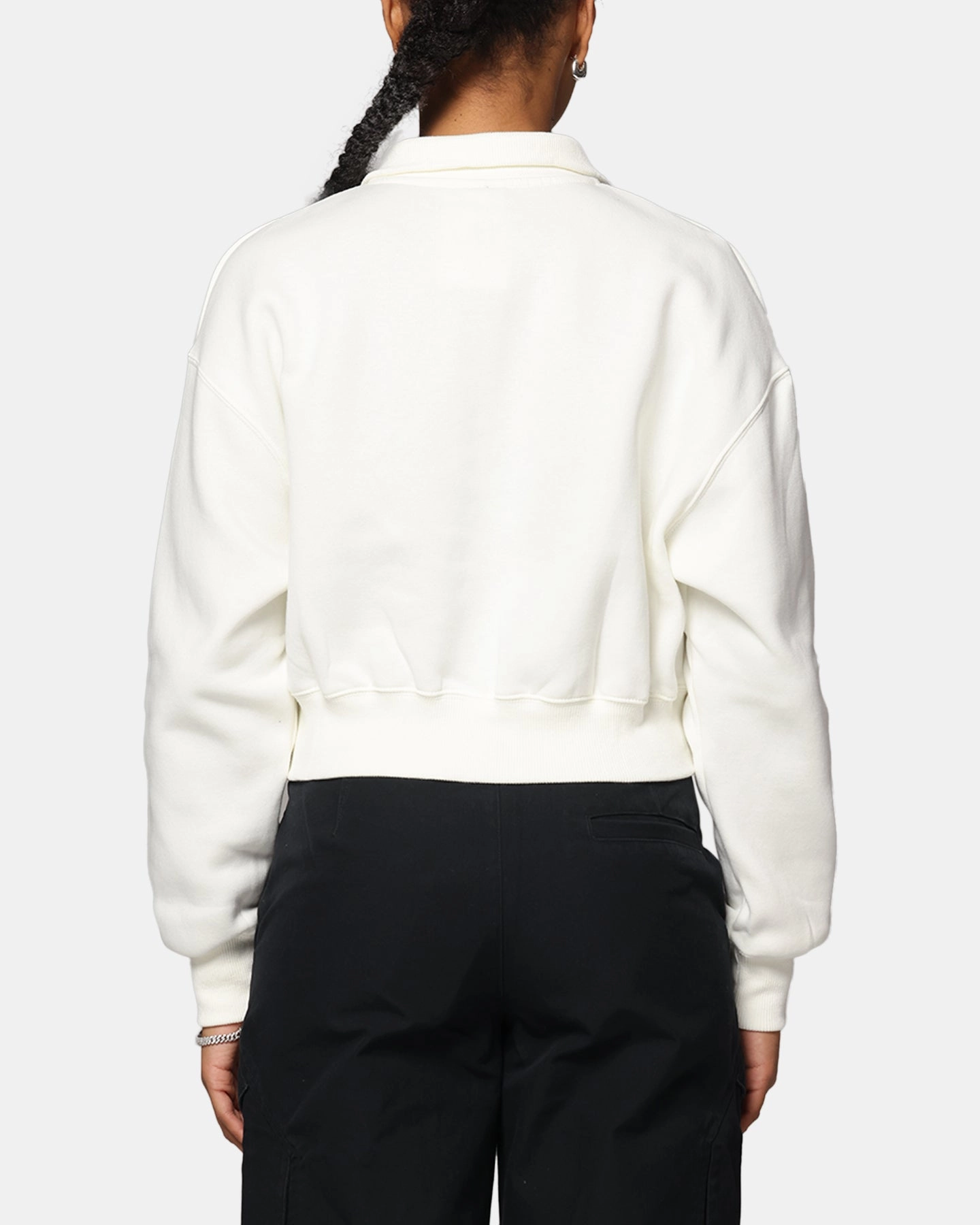 Nike Women's Sportswear Style Phoenix Fleece Cropped Half Zip Sweatshirt Sail/Black Soft Layering Low Maintenance Care