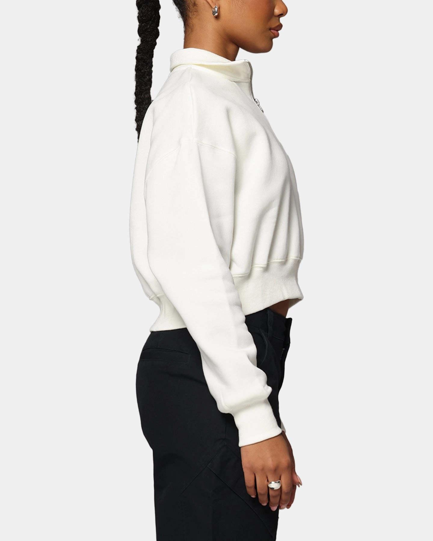 Cozy Appeal Nike Women's Sportswear Style Phoenix Fleece Cropped Half Zip Sweatshirt Sail/Black