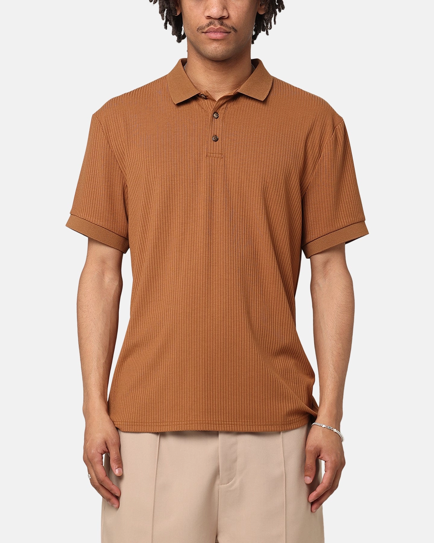 XXIII Luis Rib Polo Shirt Brown Adaptive Torso Contouring