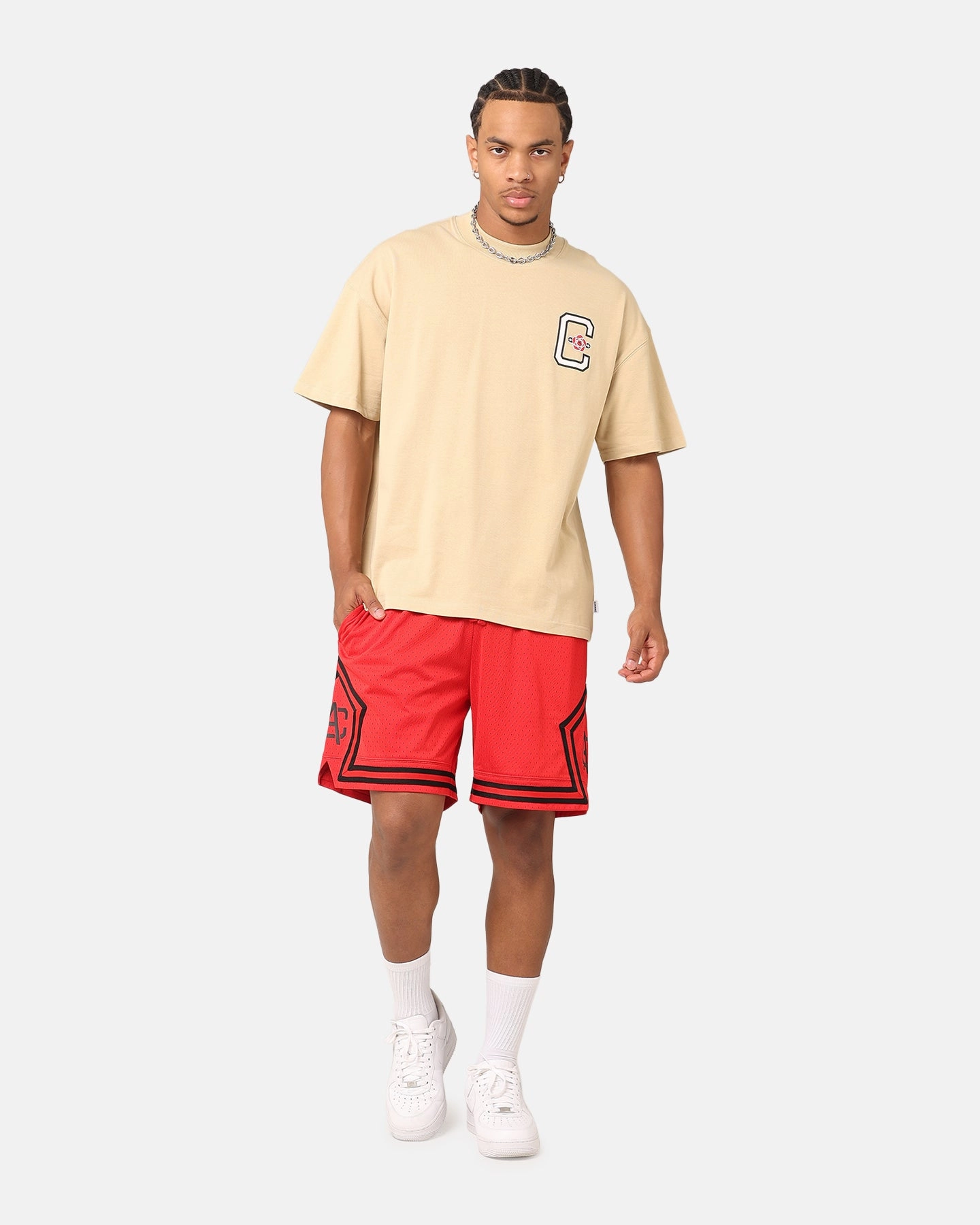 Carre Fold Mesh Basketball Shorts Red/Black Gusseted Crotch