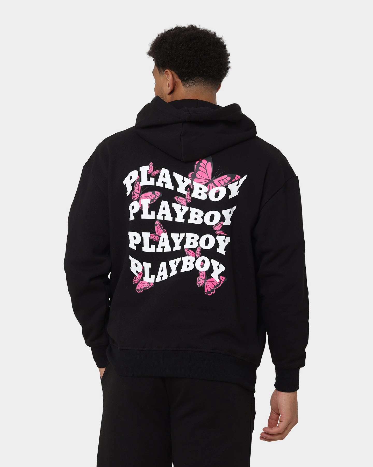 Playboy Playboy Butterfly Original Fit Hoodie Black Magenta Stretch Knit Fabric Attraction