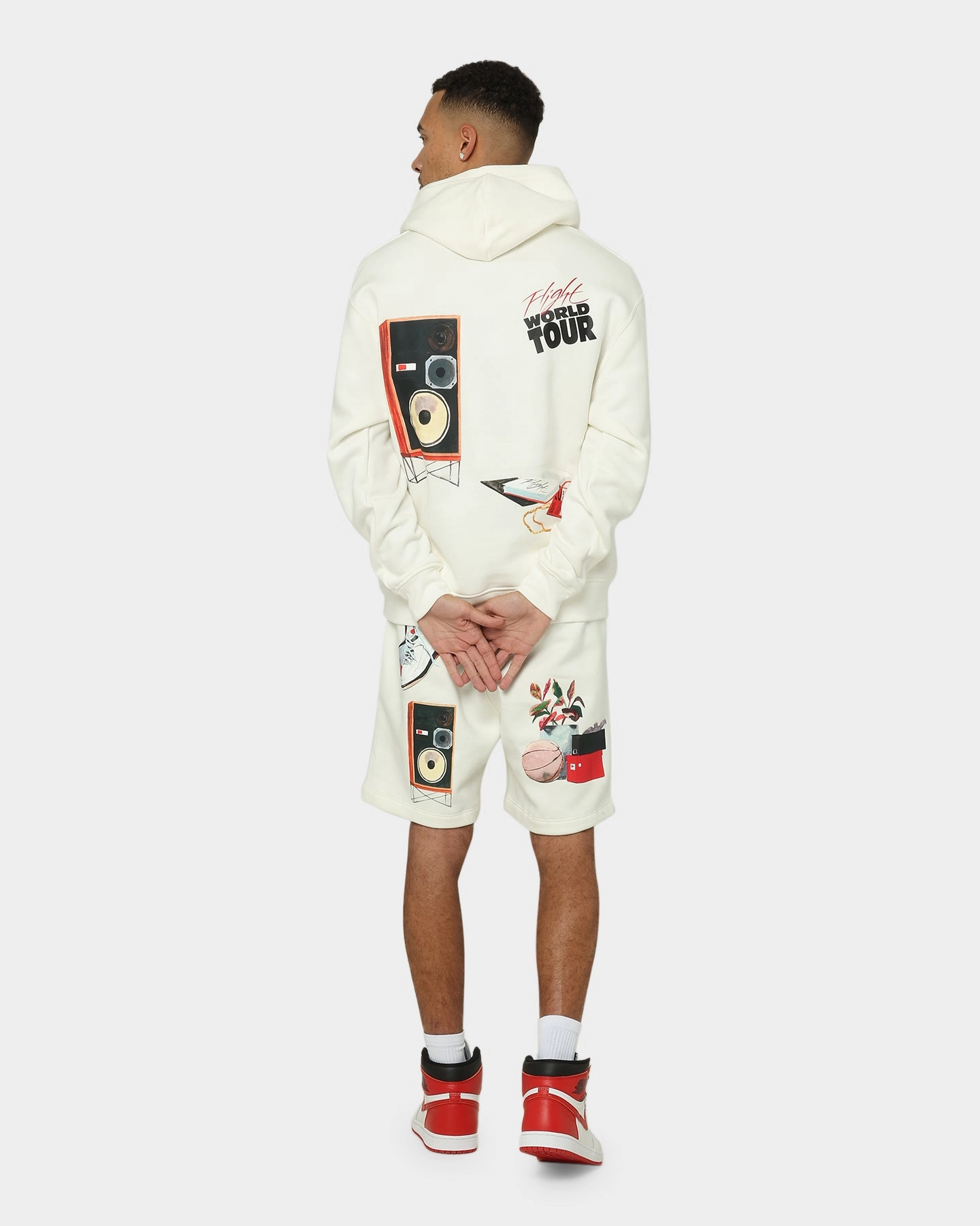 Jordan Flight Artist Series Fleece Shorts Sail/Black/University Red Extended Inseam Options Airy Design
