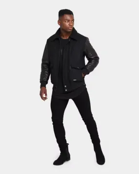 Saint Morta Maverick Sherpa Leather Jacket Black Reinforced Shoulders