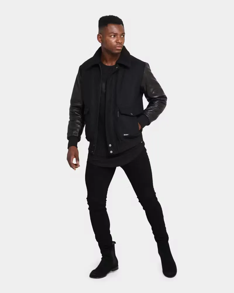 Saint Morta Maverick Sherpa Leather Jacket Black Reinforced Shoulders