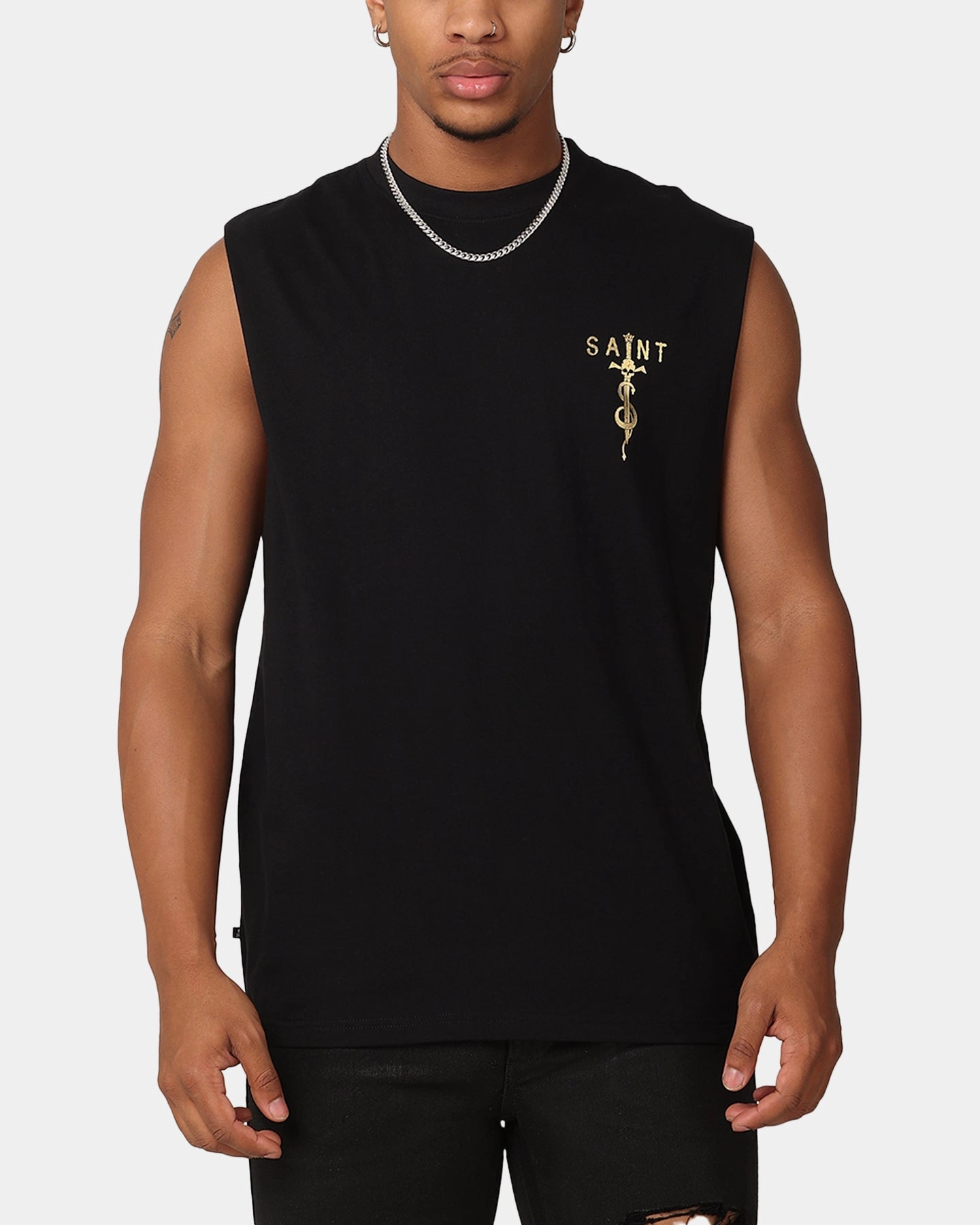 Saint Morta Daggers Oversized Muscle T-Shirt Black/Gold Non Irritating Tags