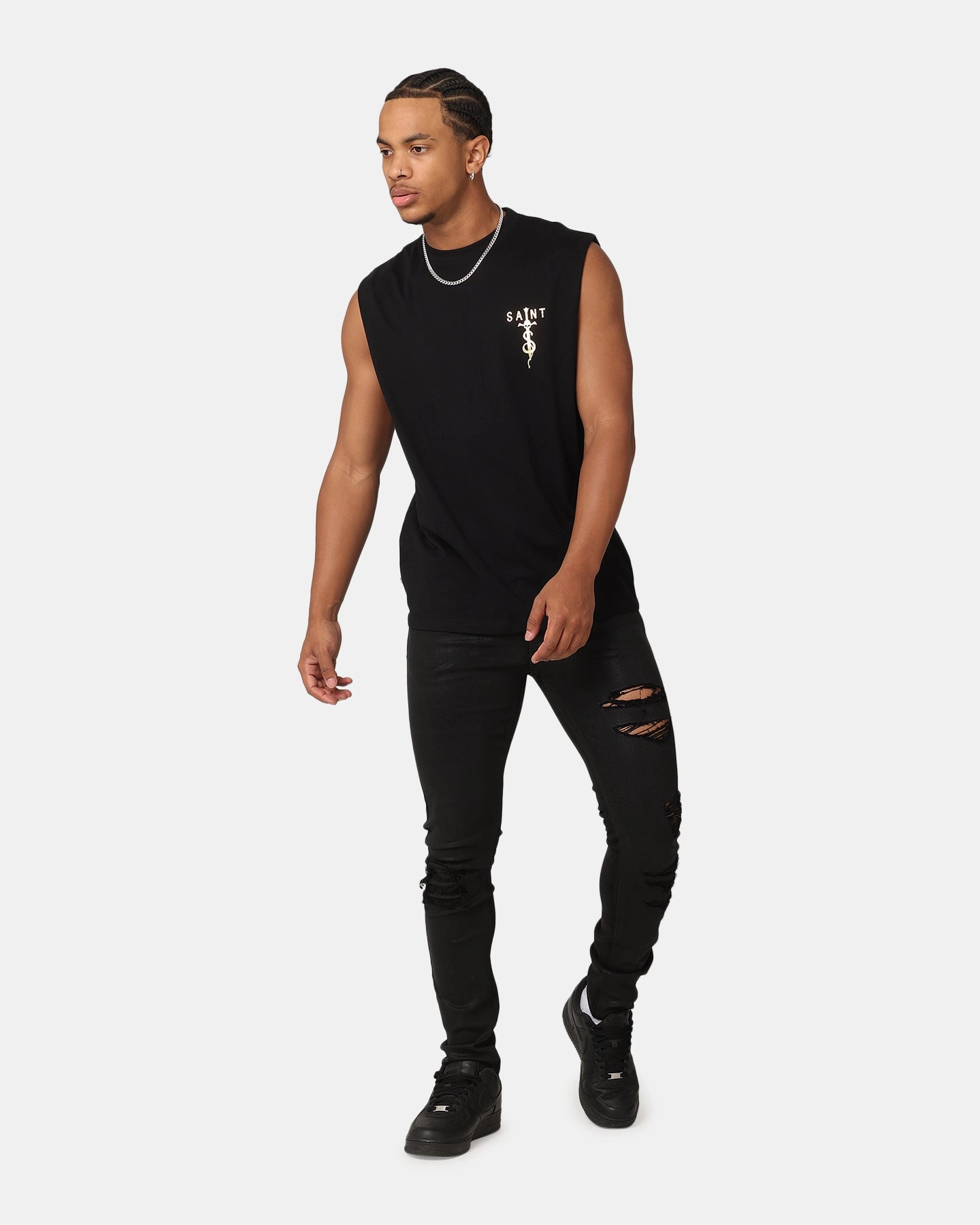 Saint Morta Daggers Oversized Muscle T-Shirt Black/Gold Crew Neck Design Simple Yet Elegant