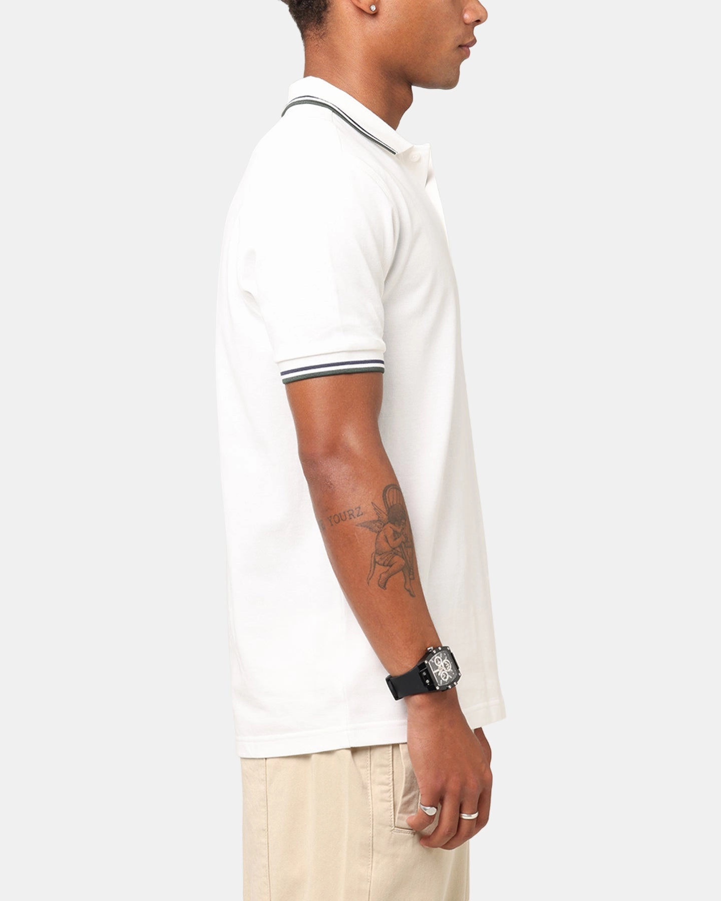 Durable Ribbed Cuffs Stylish Collar Fred Perry Twin Tipped Polo Shirt Snow