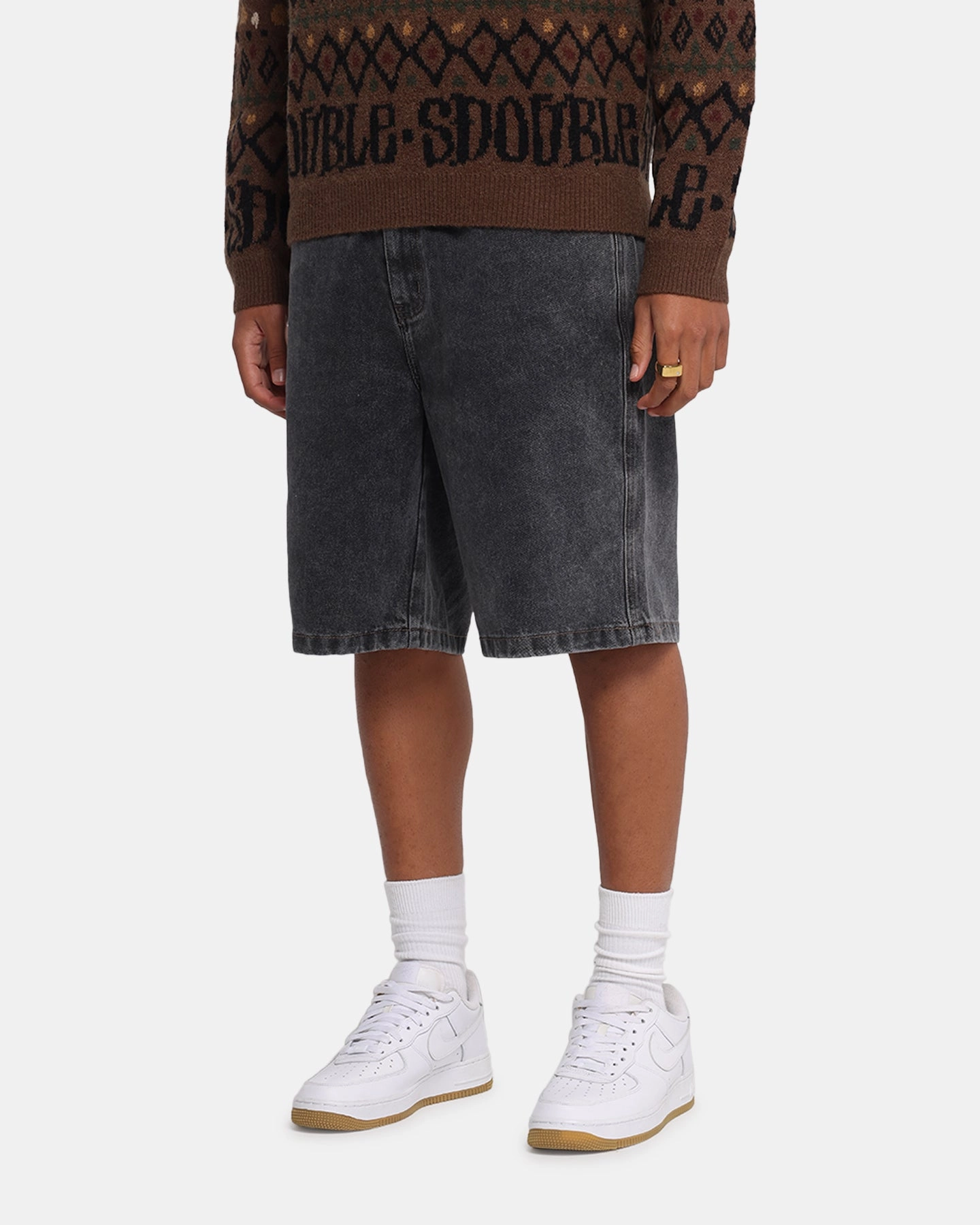 S Double Denim Standard Shorts Faded Black sunglasses