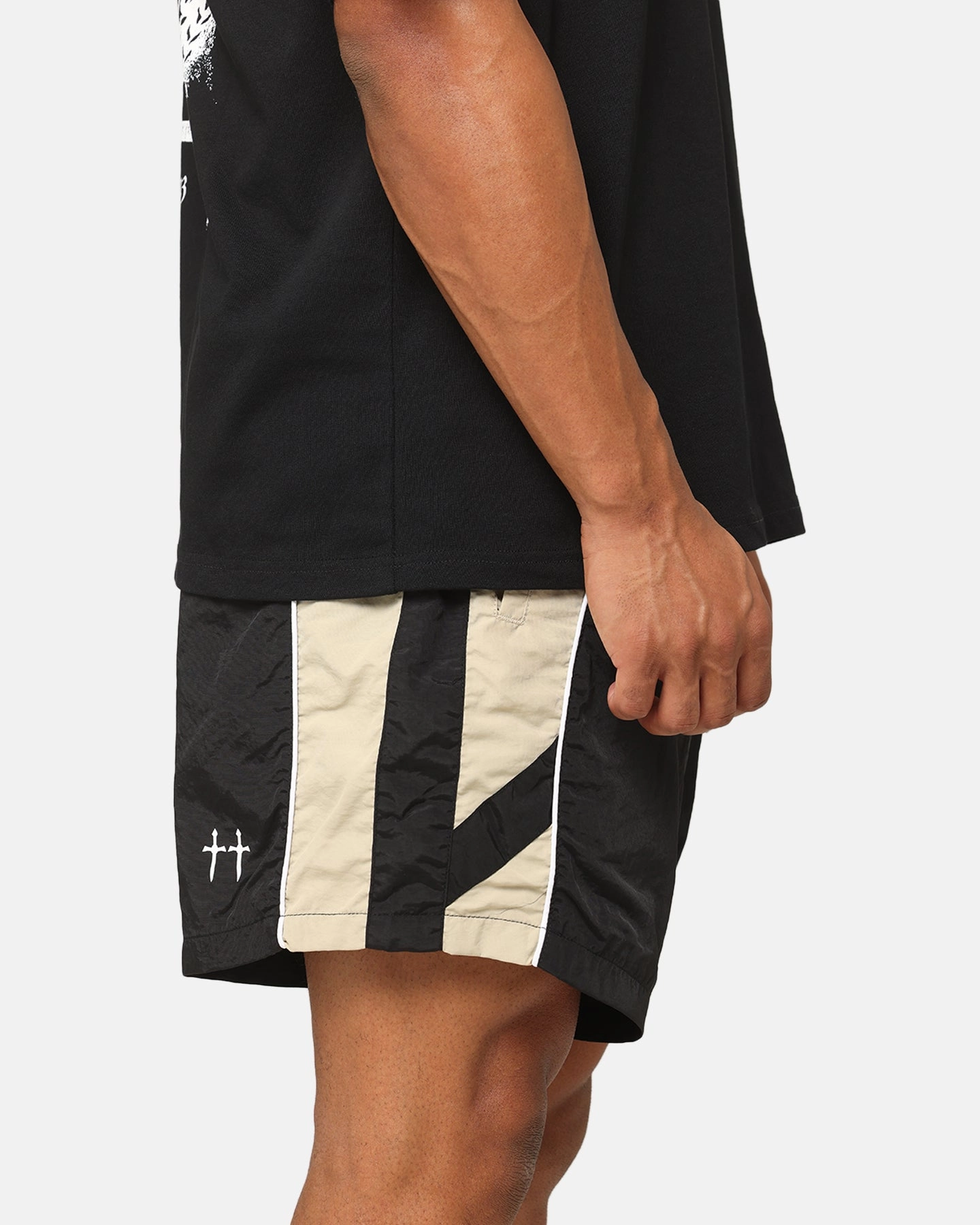 Saint Morta Official Panelled Beach Shorts Black/Stone Flexible Stretch Waist