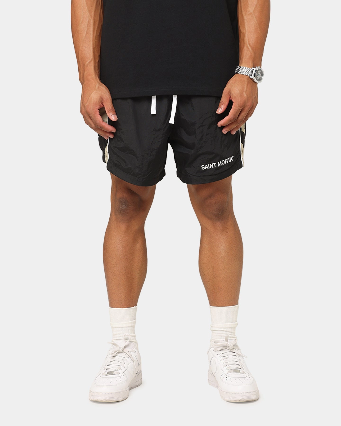 Saint Morta Official Panelled Beach Shorts Black/Stone technology industry
