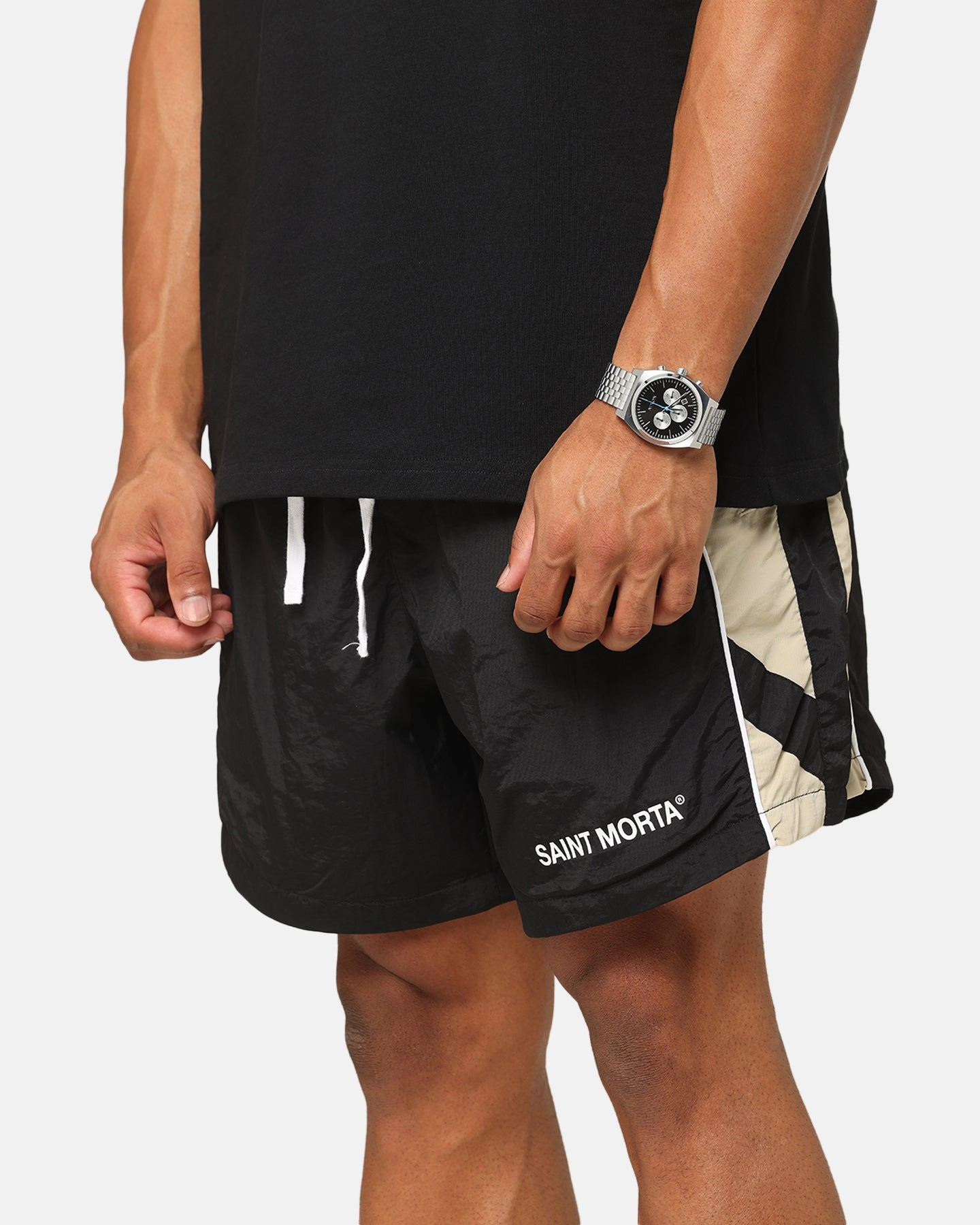 Saint Morta Official Panelled Beach Shorts Black/Stone swimming accessory