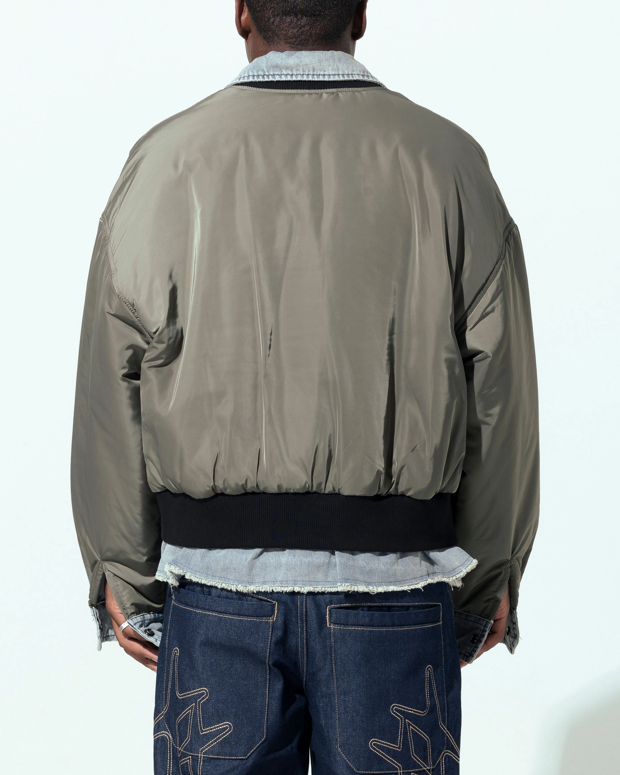 Popular Double Layered Edges Loiter Shadow Layered Bomber Jacket Khaki