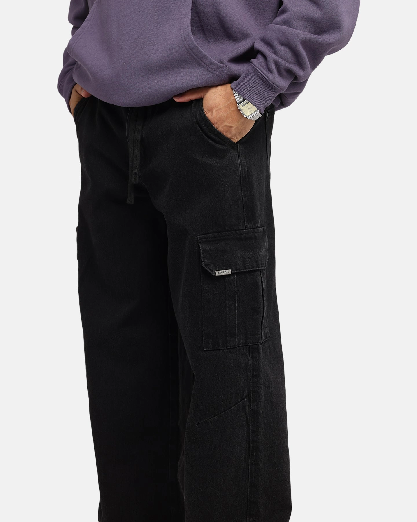 Flexible Gusset Saint Morta Baggy Cargo Pants Black