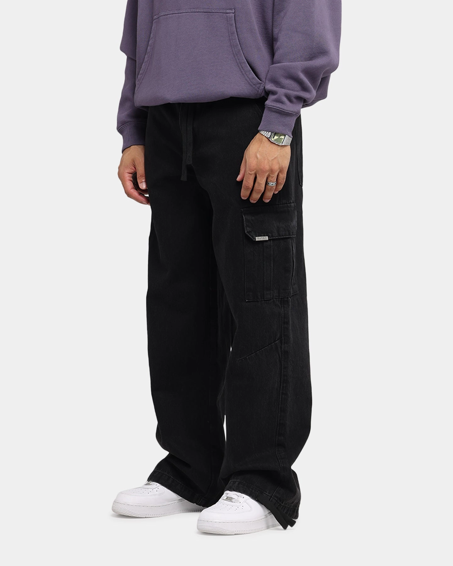 Saint Morta Baggy Cargo Pants Black Solid shade