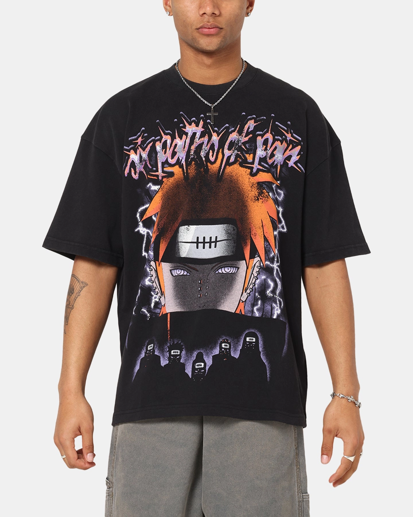 QuickDry Material 73 Studio X Naruto Shippuden Paths Of Pain Vintage T-Shirt Black Acidwash