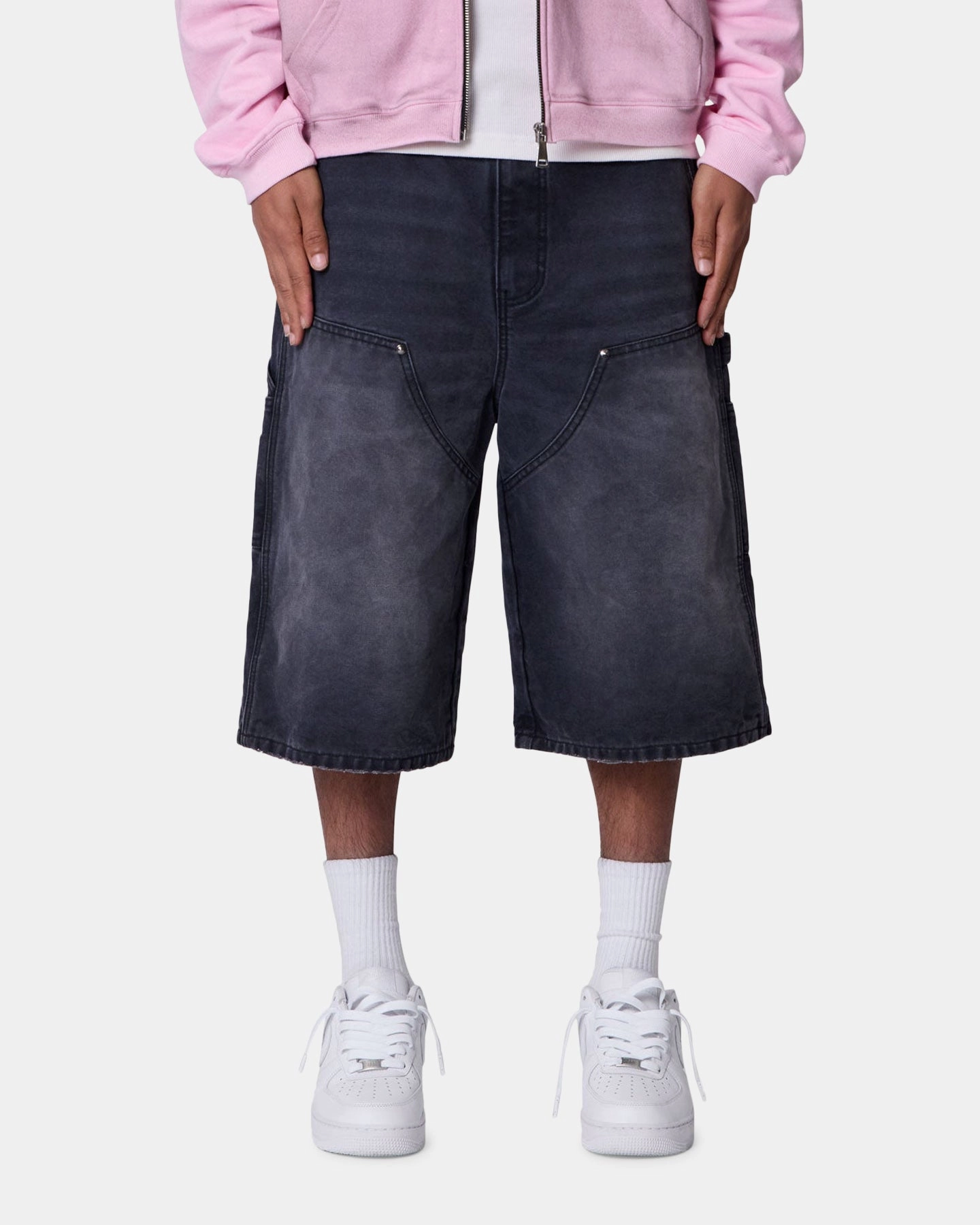 Rough texture MNML Ultra Baggy Carpenter Shorts Washed Black