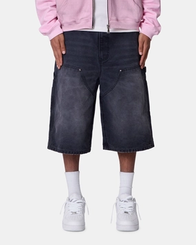 Rough texture MNML Ultra Baggy Carpenter Shorts Washed Black