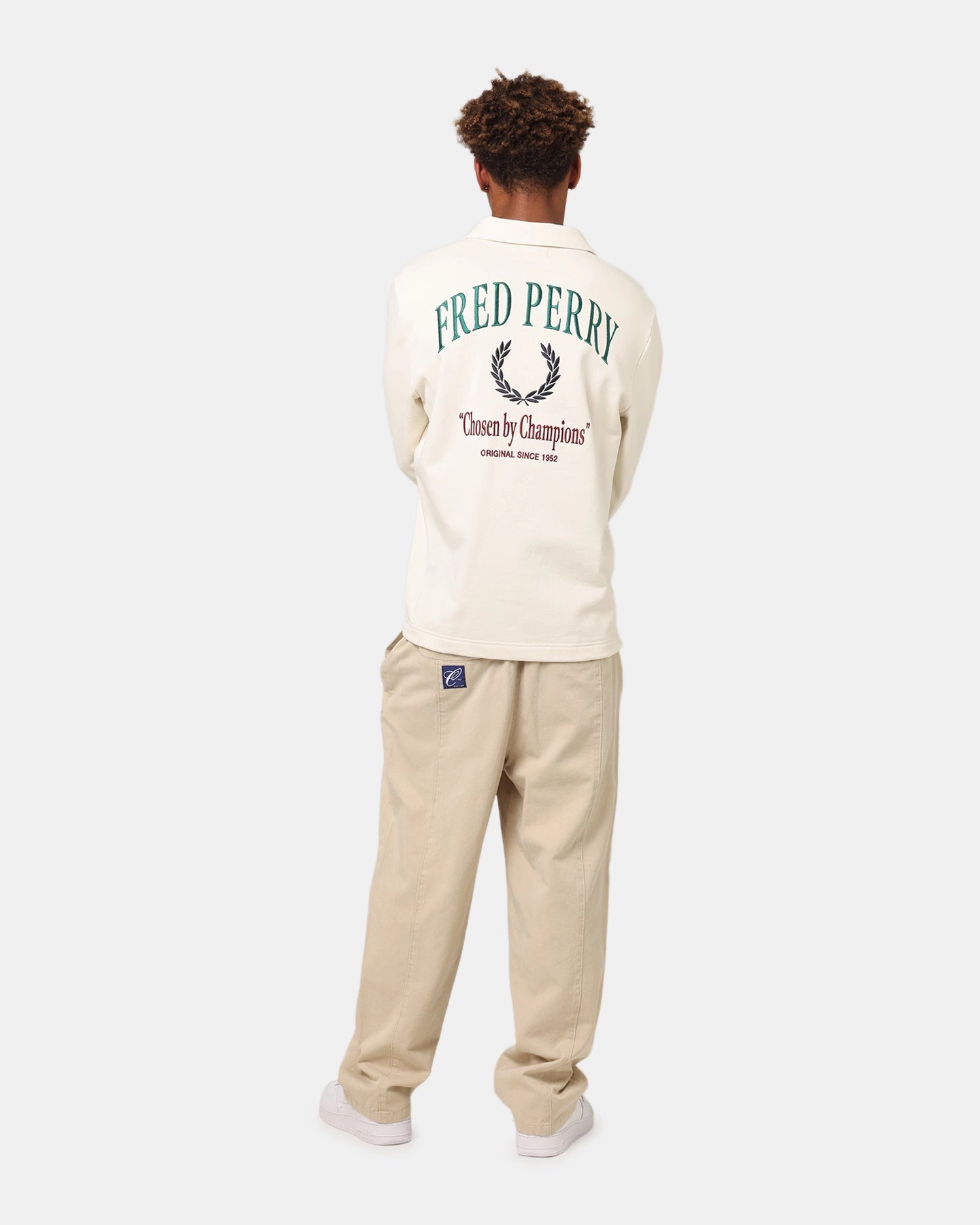 Fred Perry Embroidered Champion Collared Sweatshirt Ecru Minimalist Style